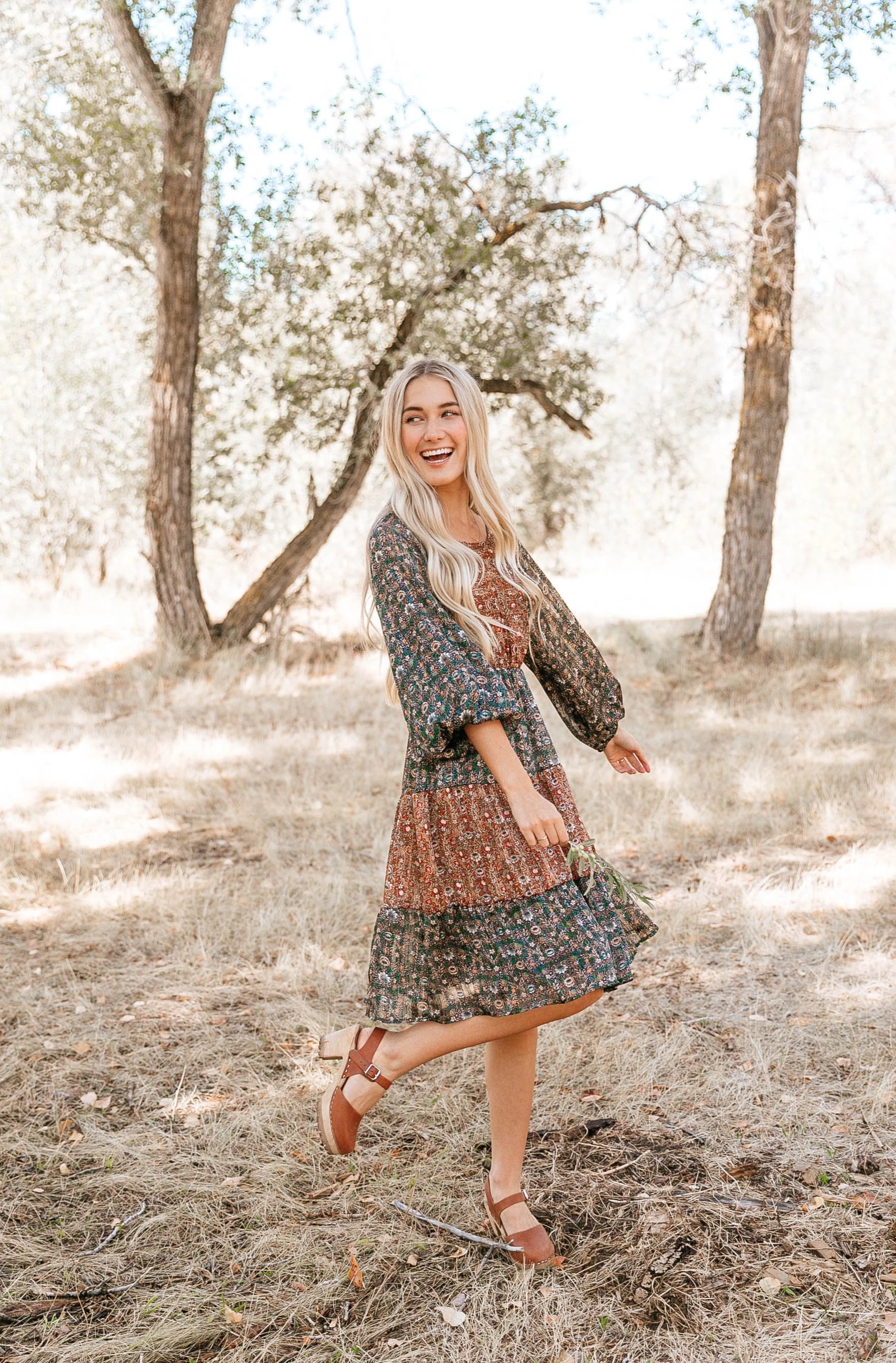 Puff Sleeve Tiered A-Line Dress