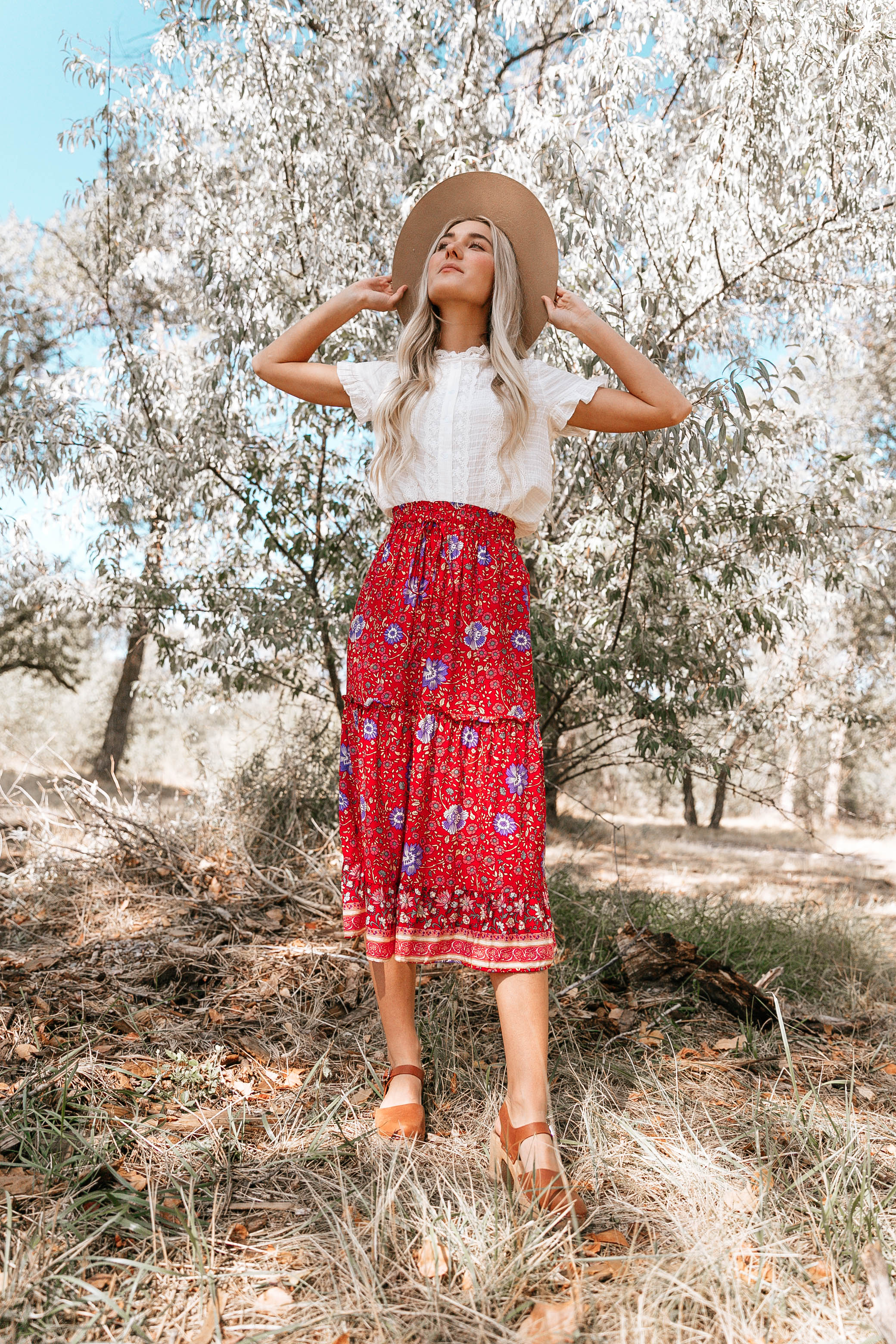 BOHO FLORAL MIDI SKIRT