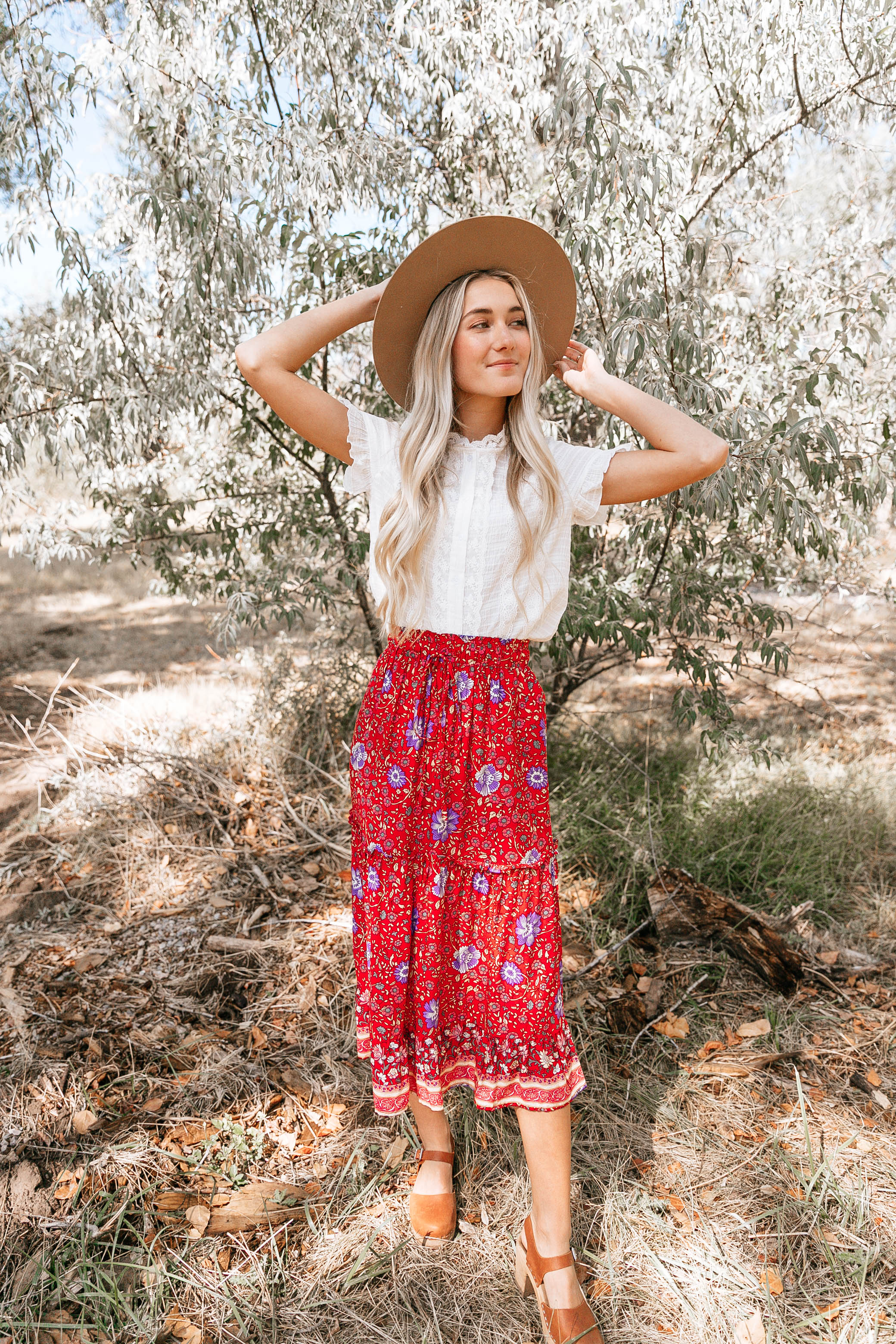 BOHO FLORAL MIDI SKIRT