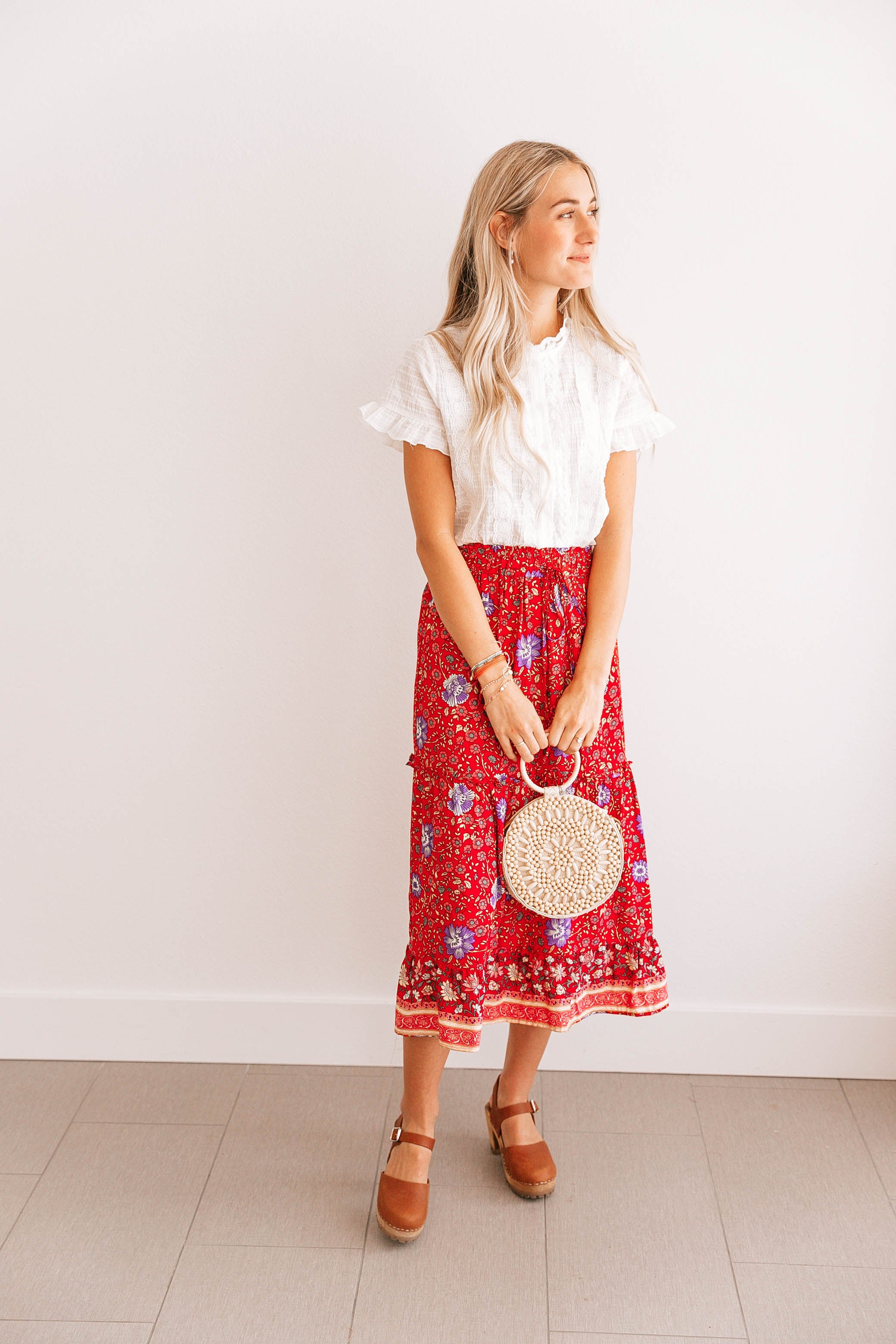 BOHO FLORAL MIDI SKIRT