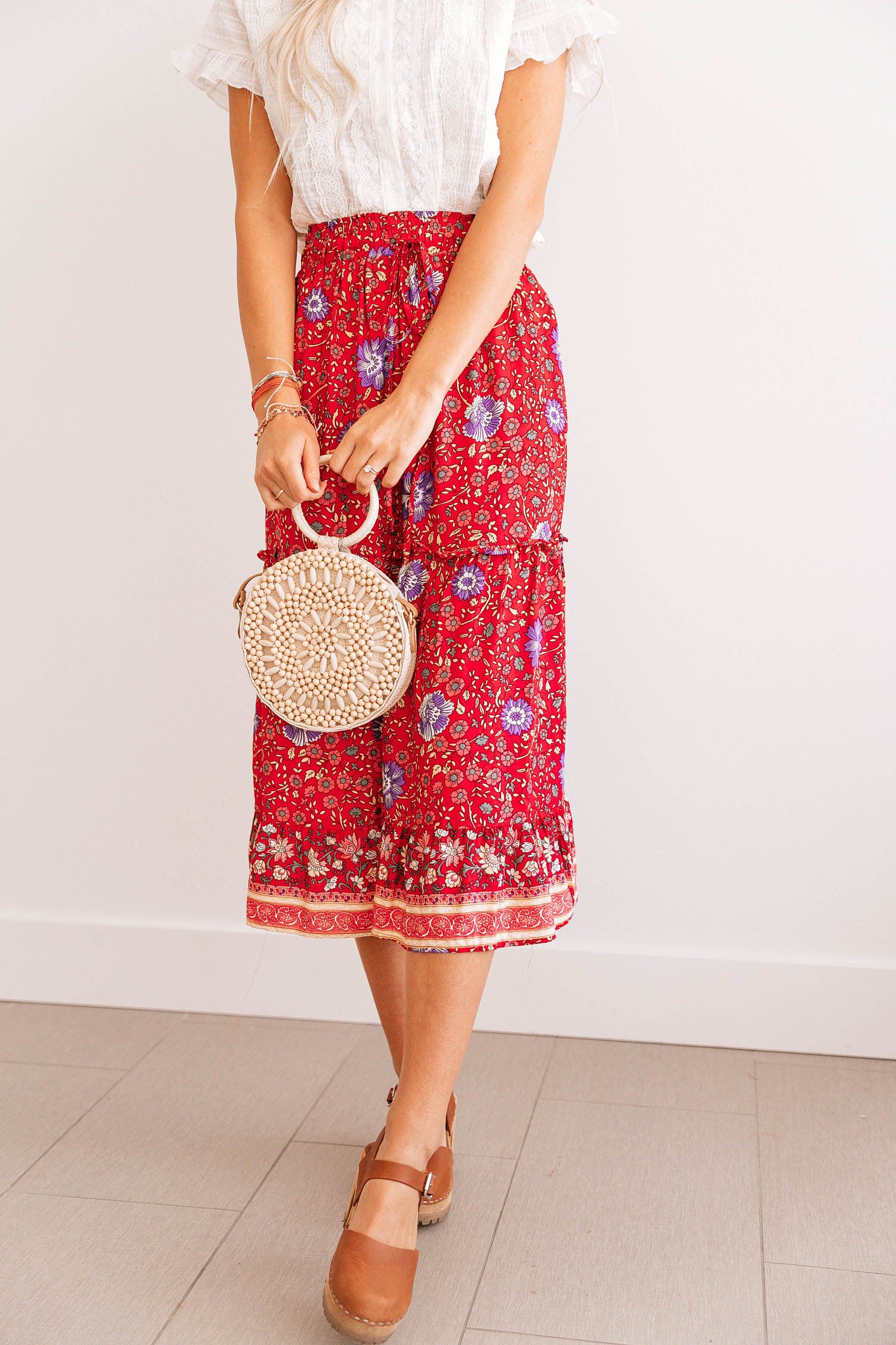 BOHO FLORAL MIDI SKIRT