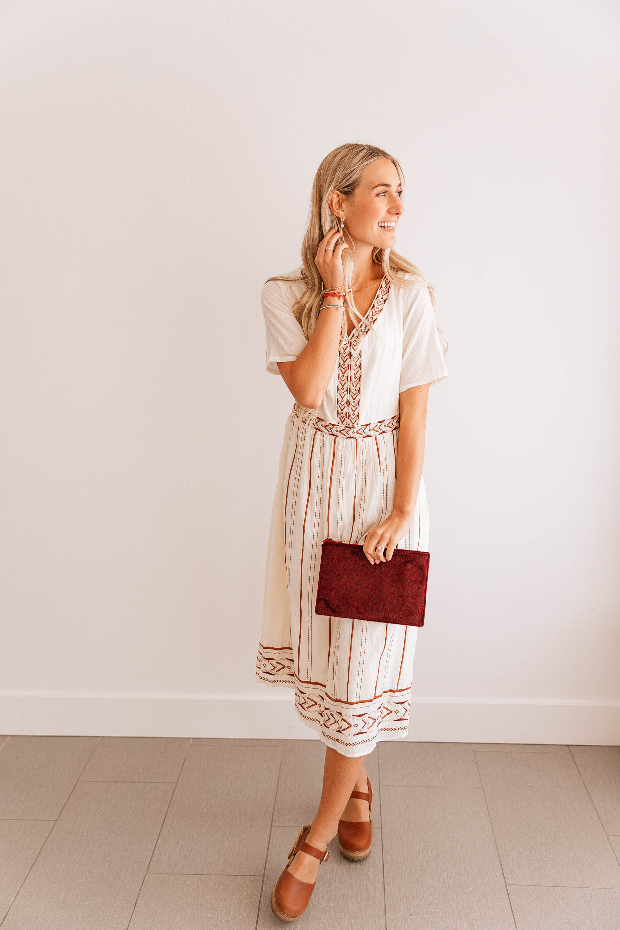 Ivory Geometric Embroidered Dress