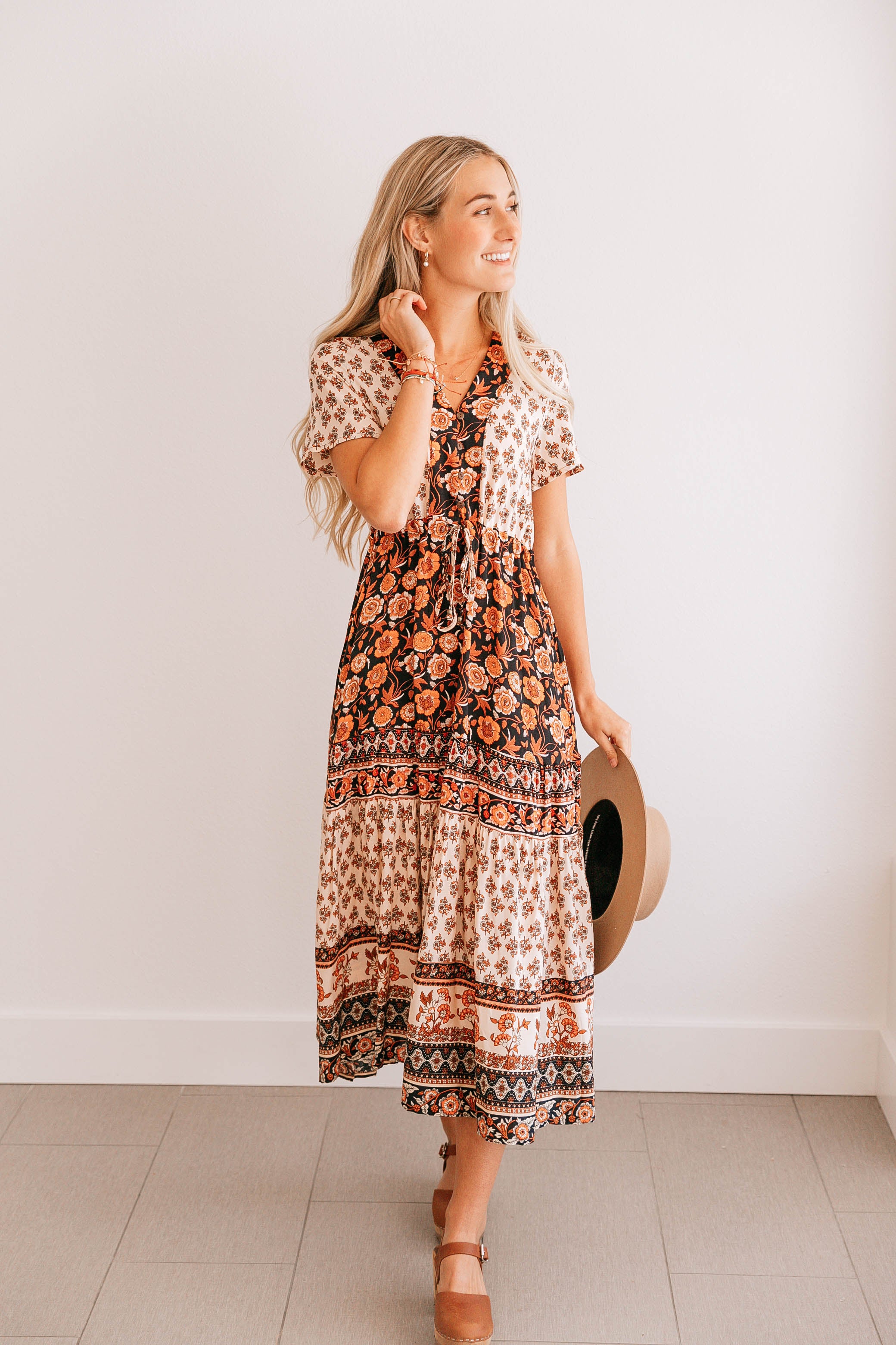 Vintage Floral V-Neck Dress