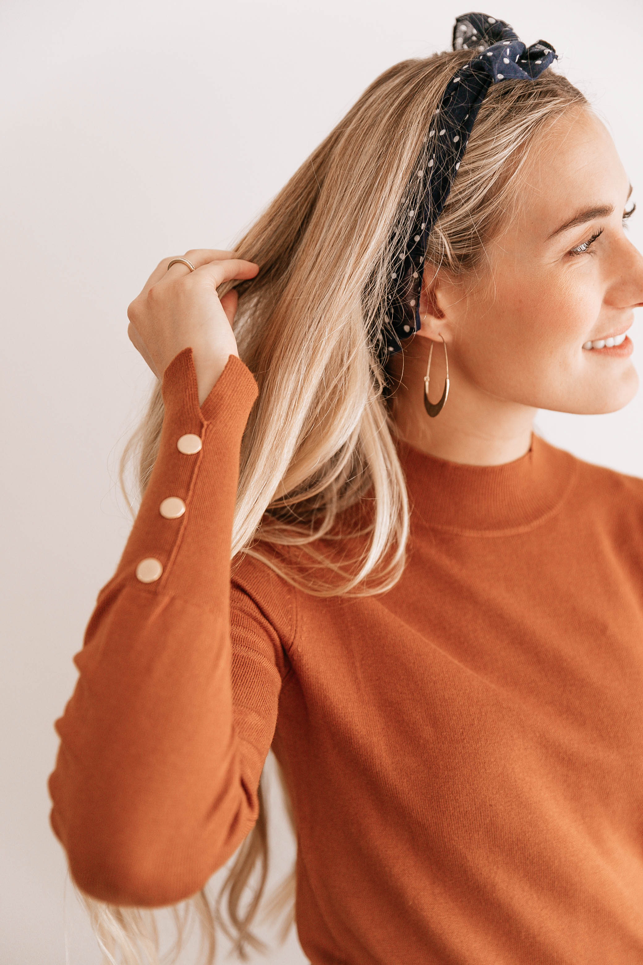 Button-Cuff Mock Neck Top