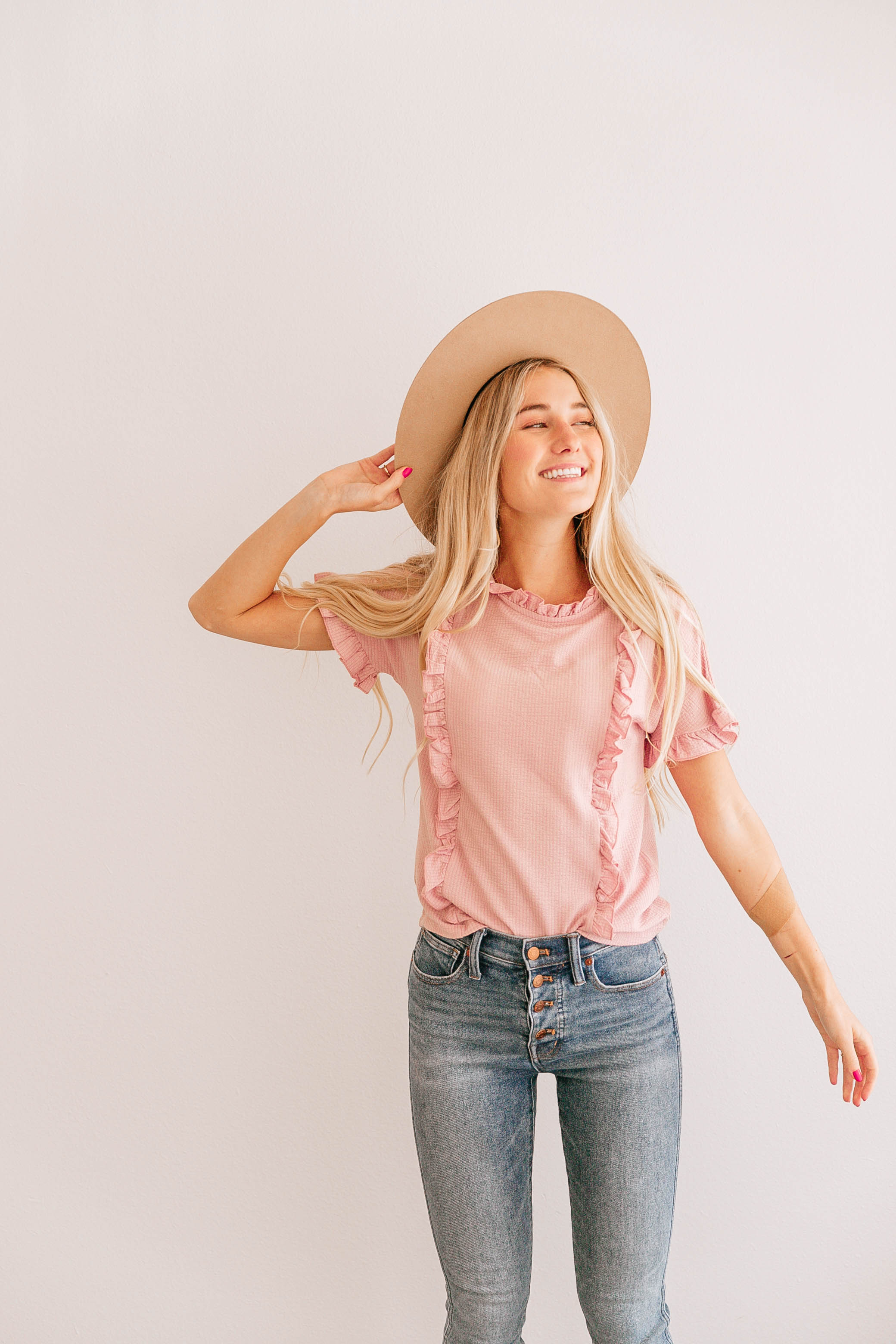 Cream Ruffle-Trim Top