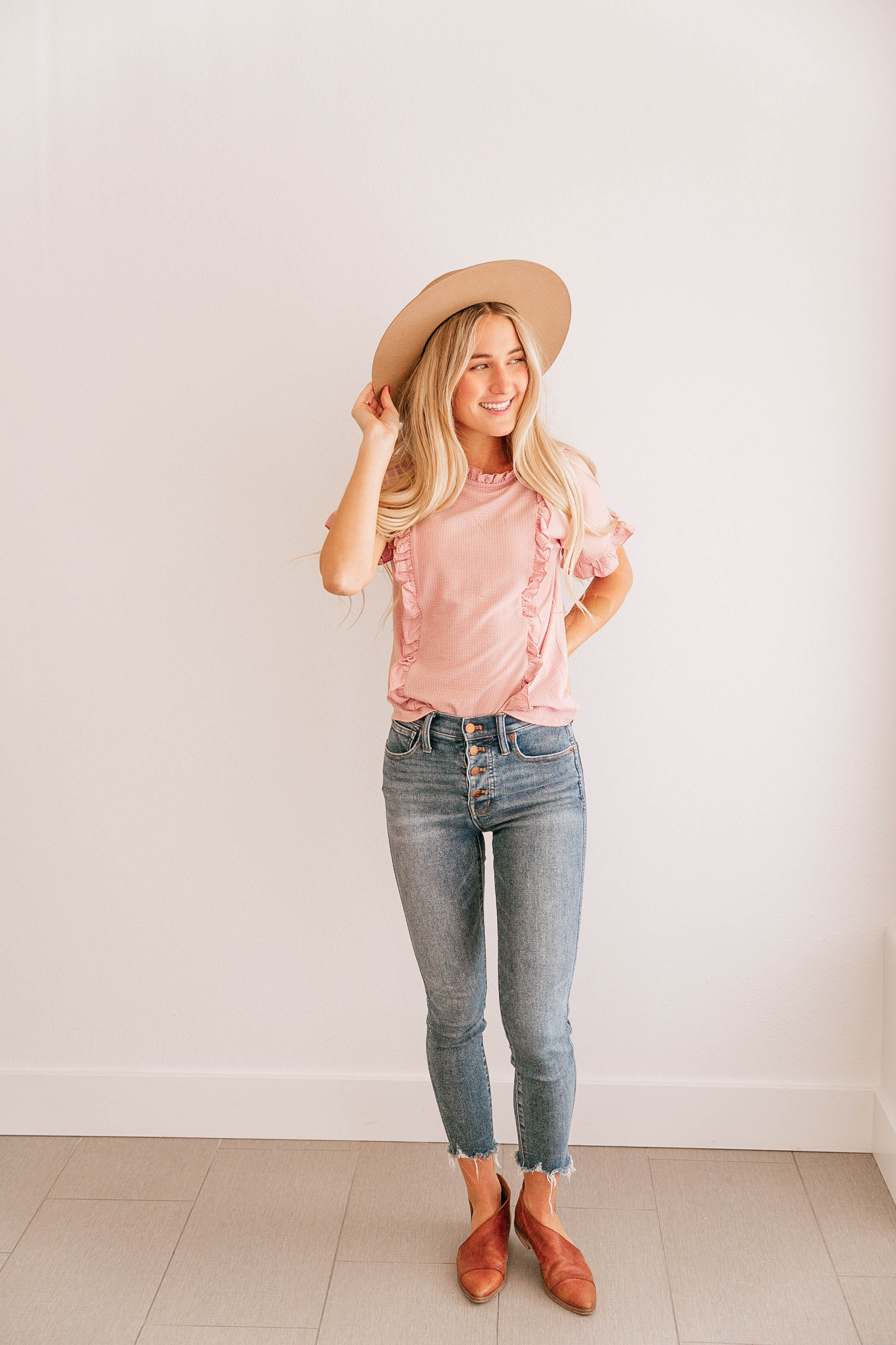 Cream Ruffle-Trim Top