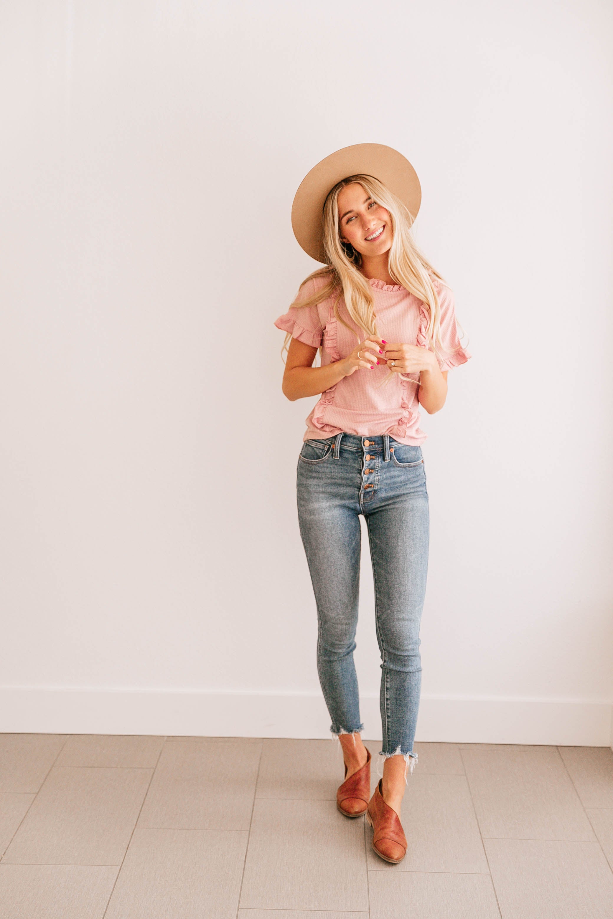 Cream Ruffle-Trim Top