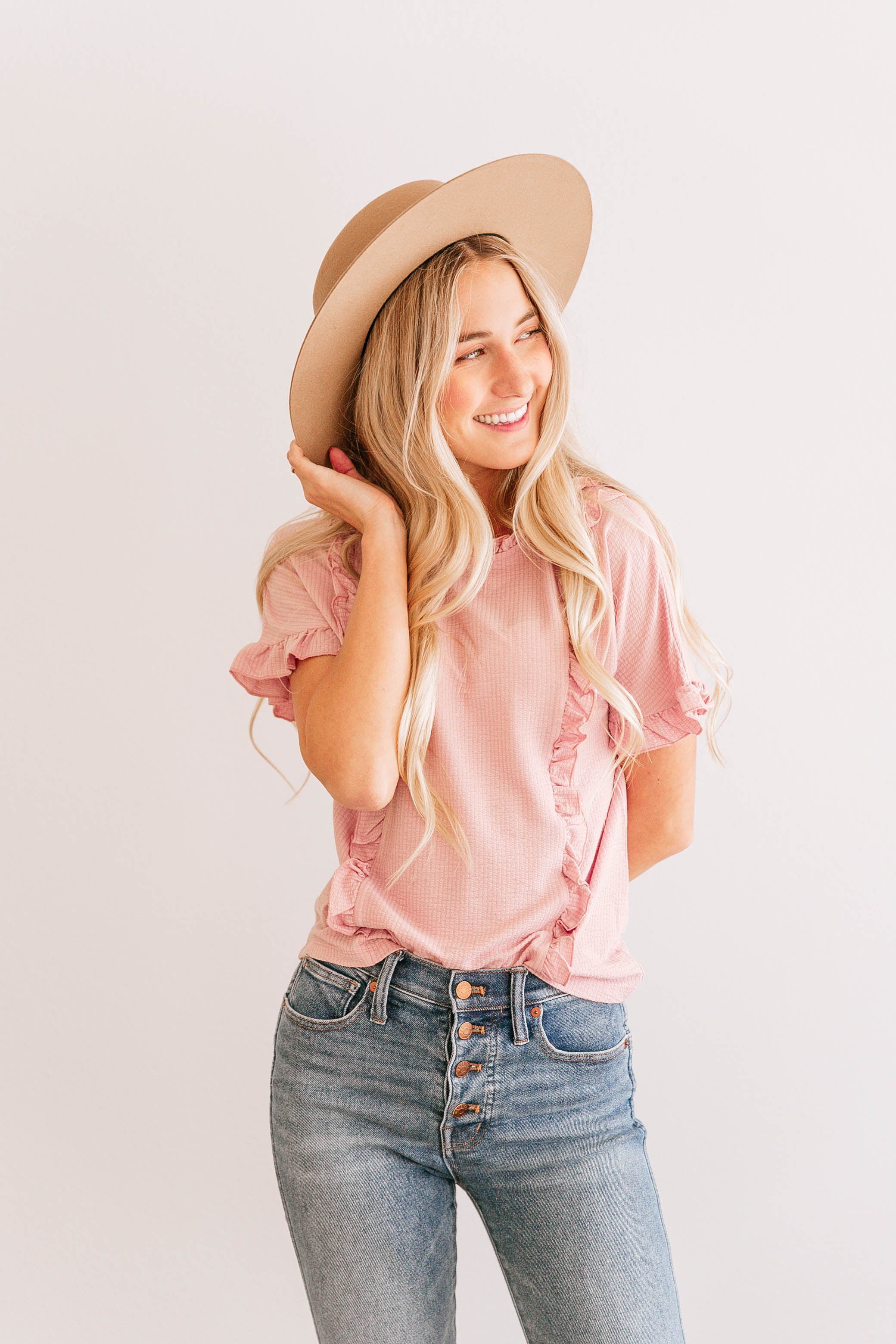 Cream Ruffle-Trim Top