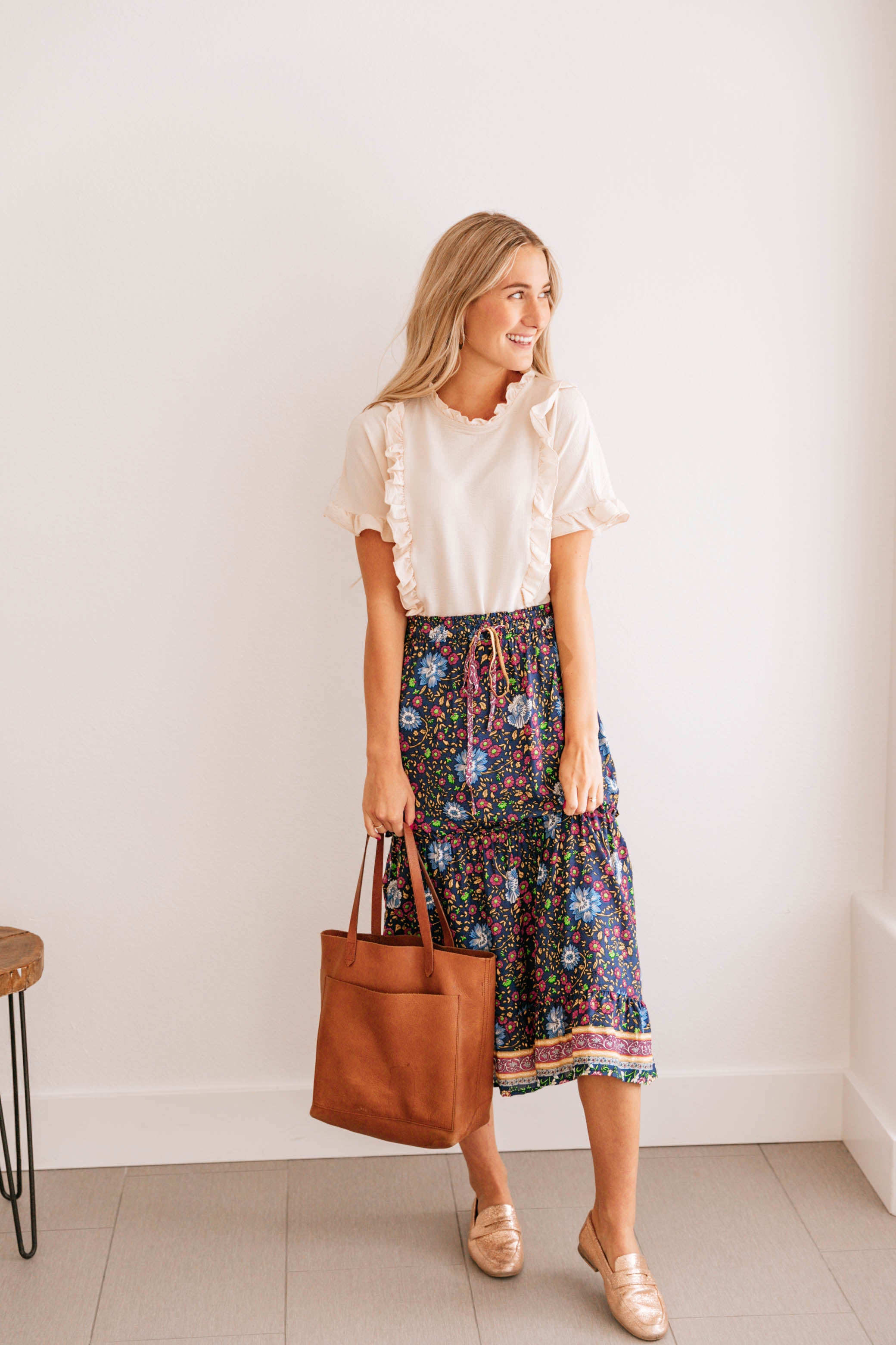 BOHO FLORAL MIDI SKIRT