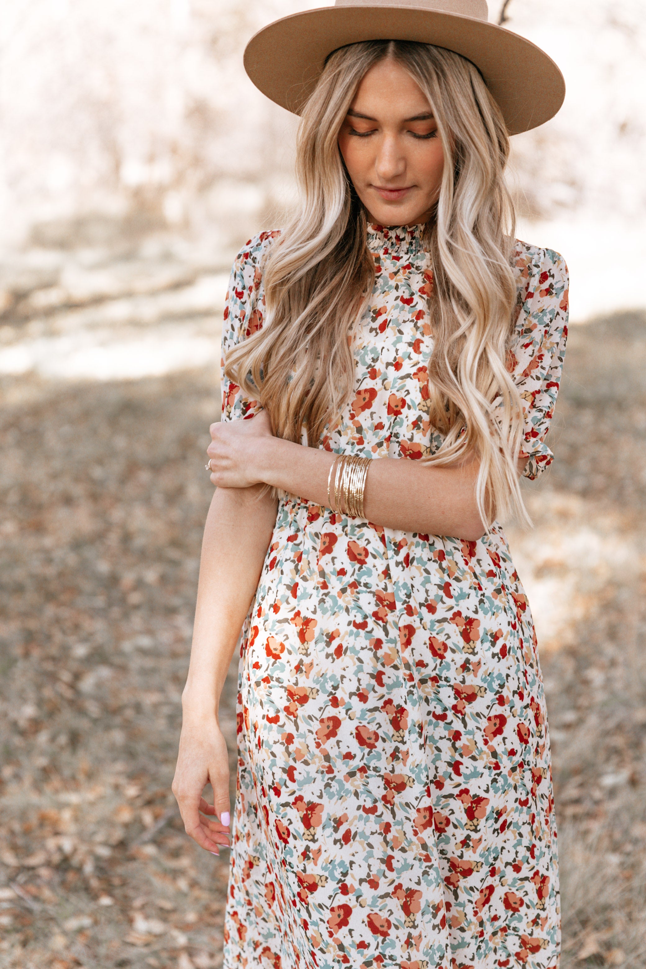 MOCK NECK FLORAL DRESS