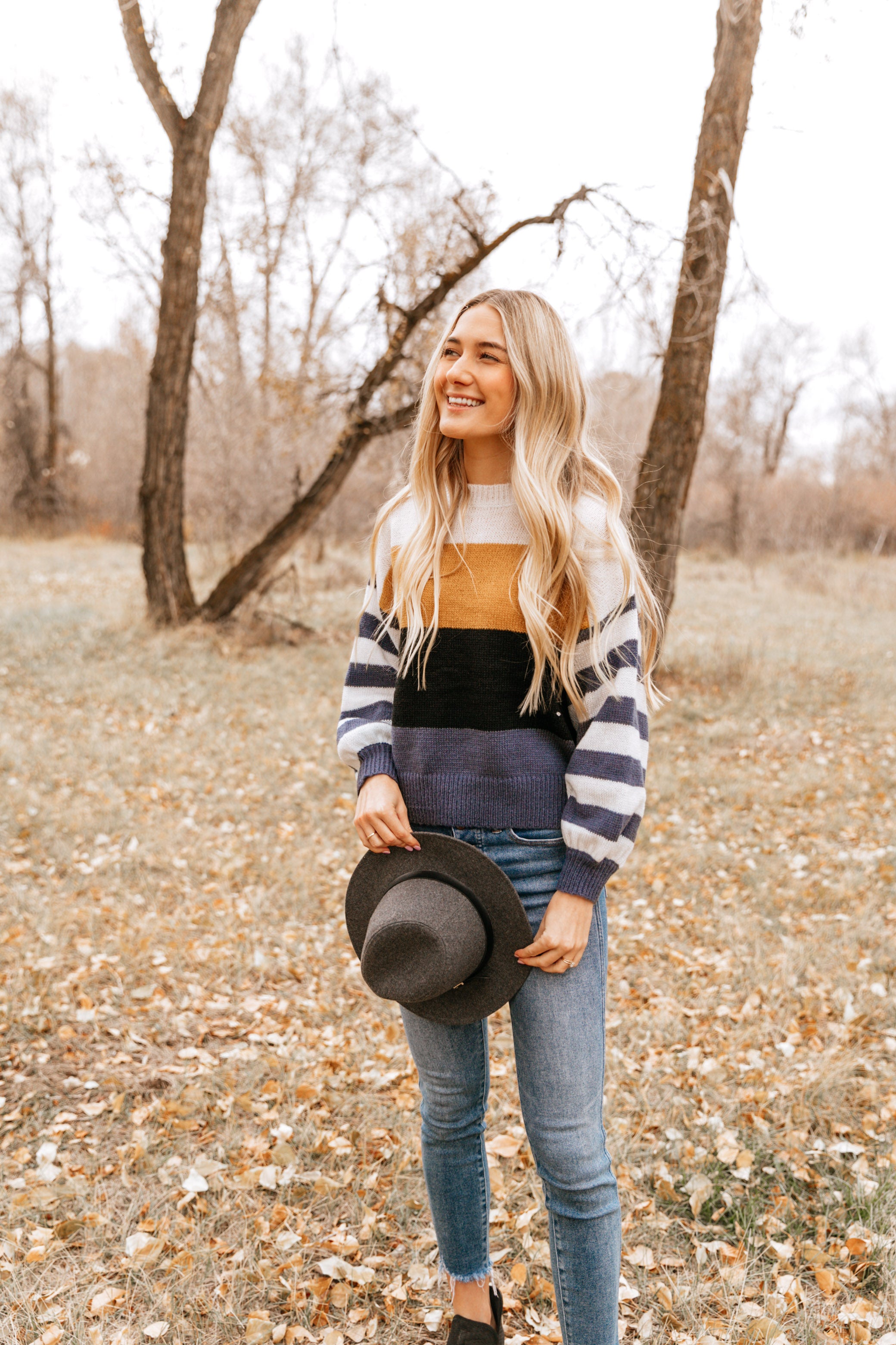 Stripe Sleeve Contrast Sweater