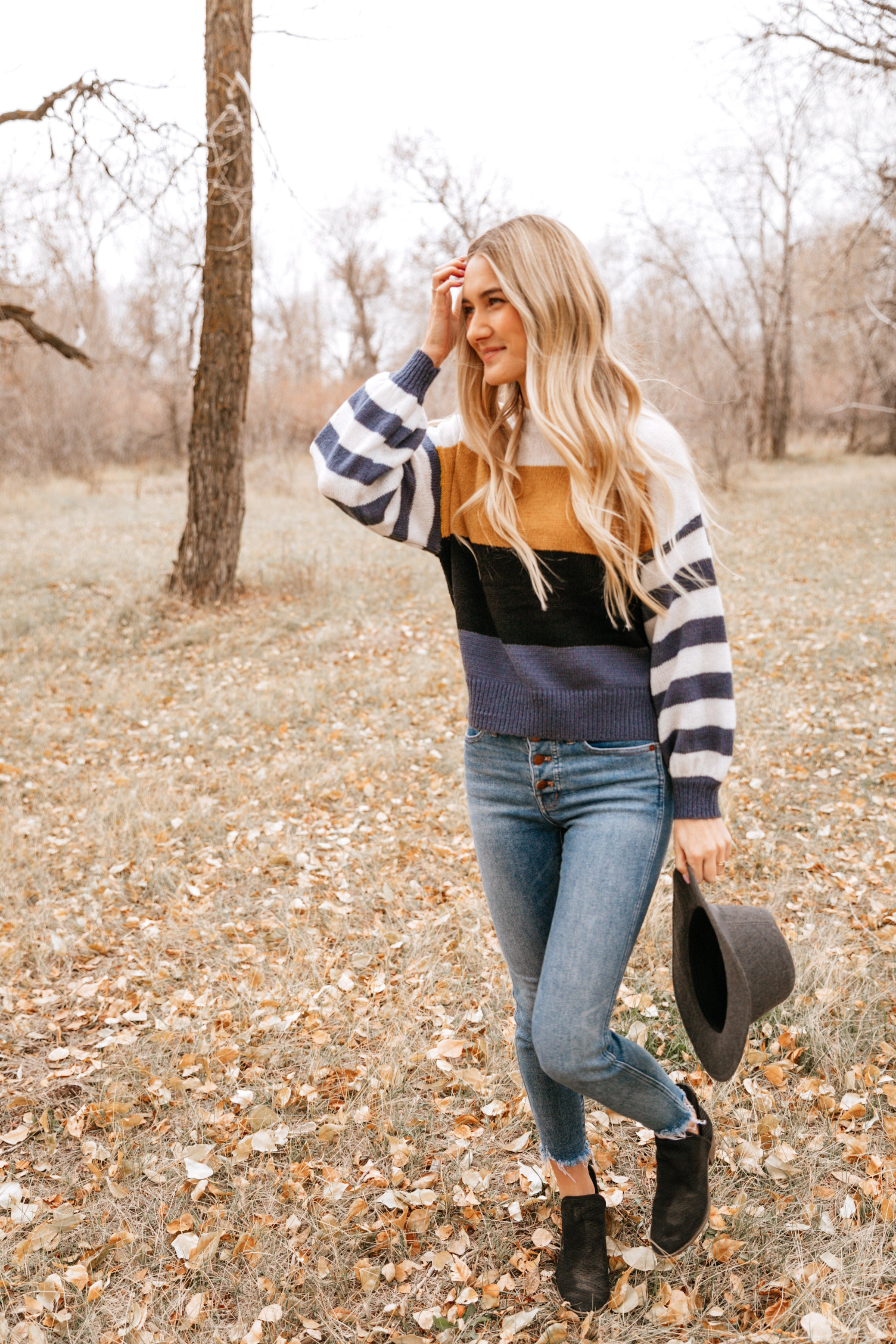 Stripe Sleeve Contrast Sweater