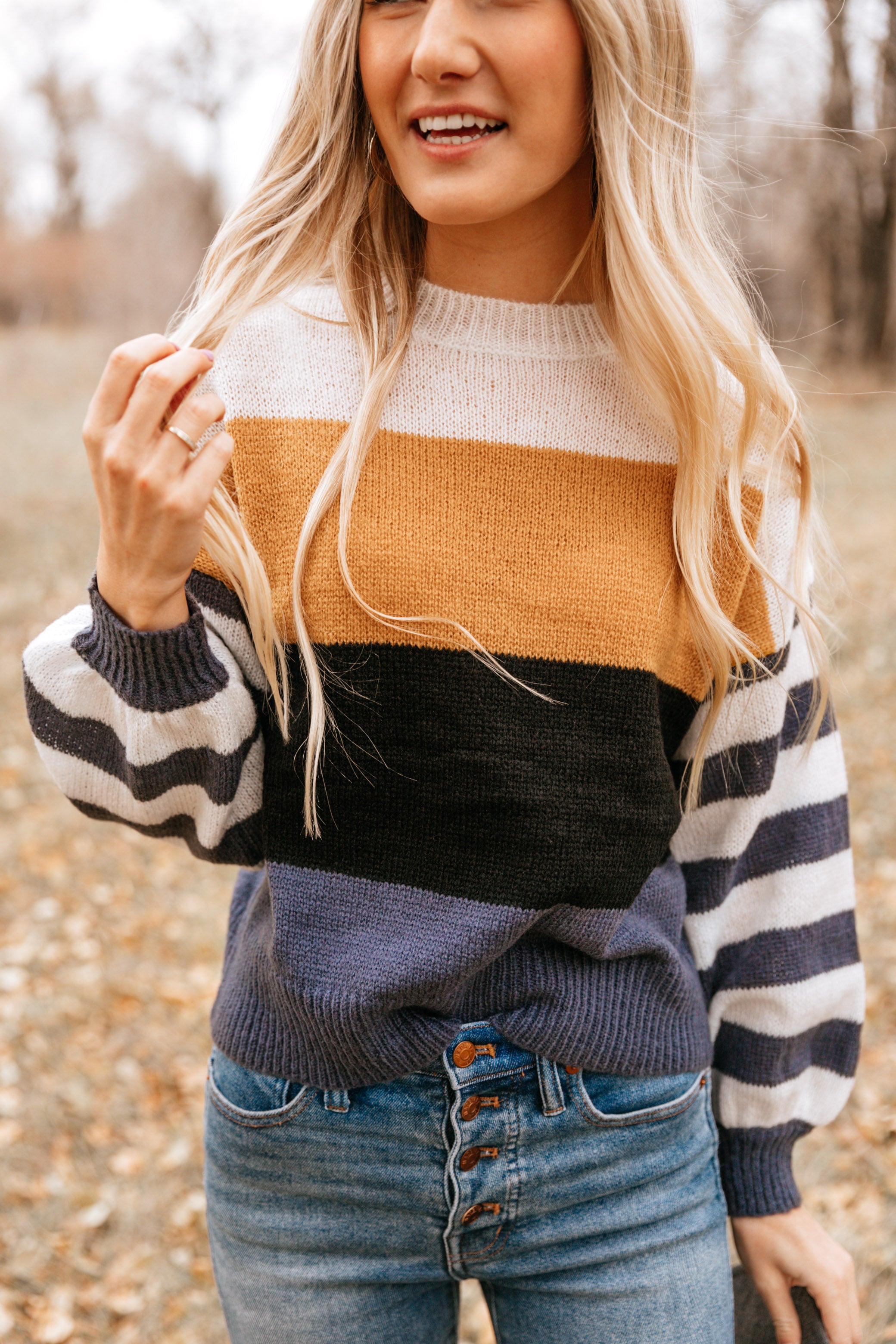 Stripe Sleeve Contrast Sweater