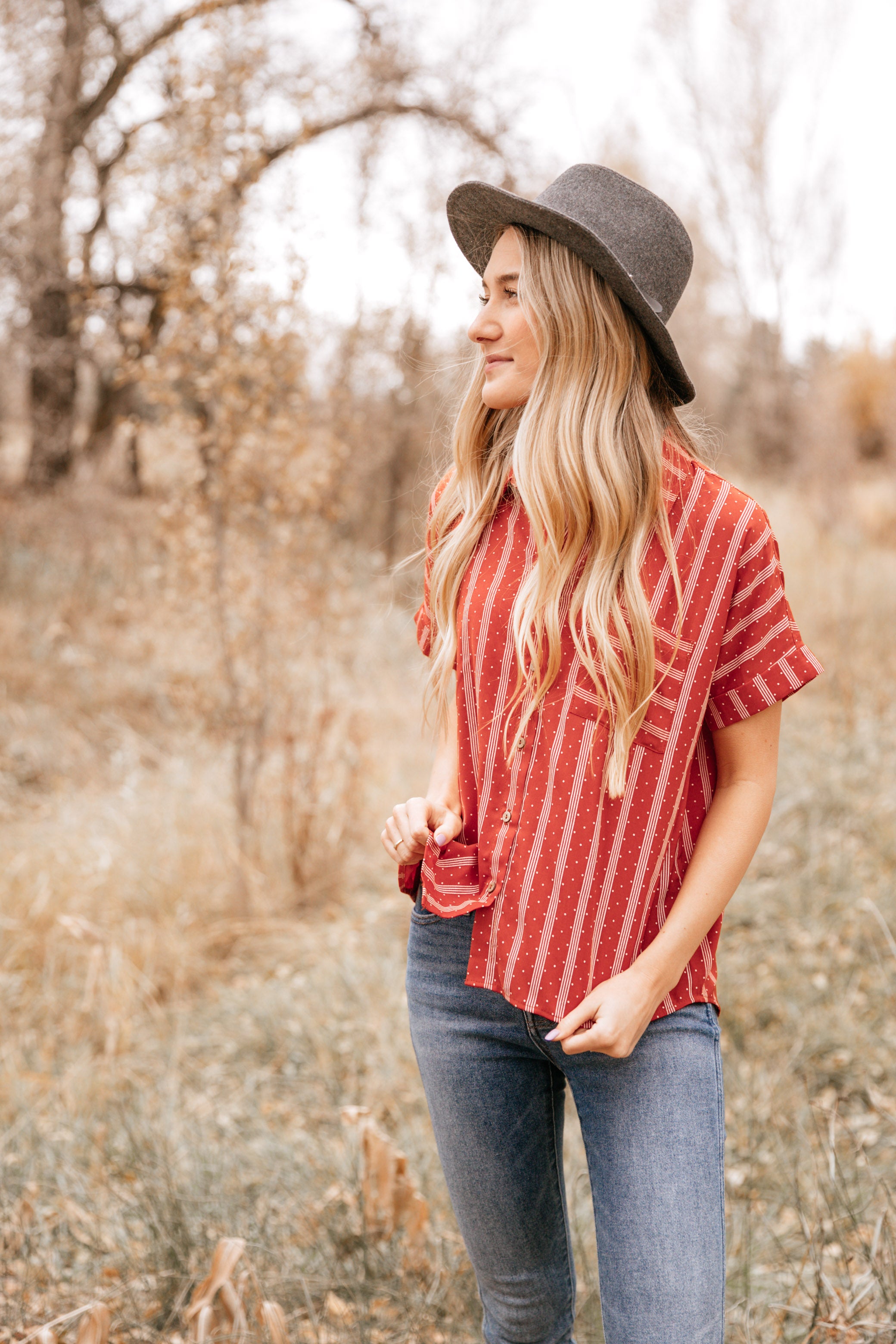 Rust Stripe Pocket Button-Up