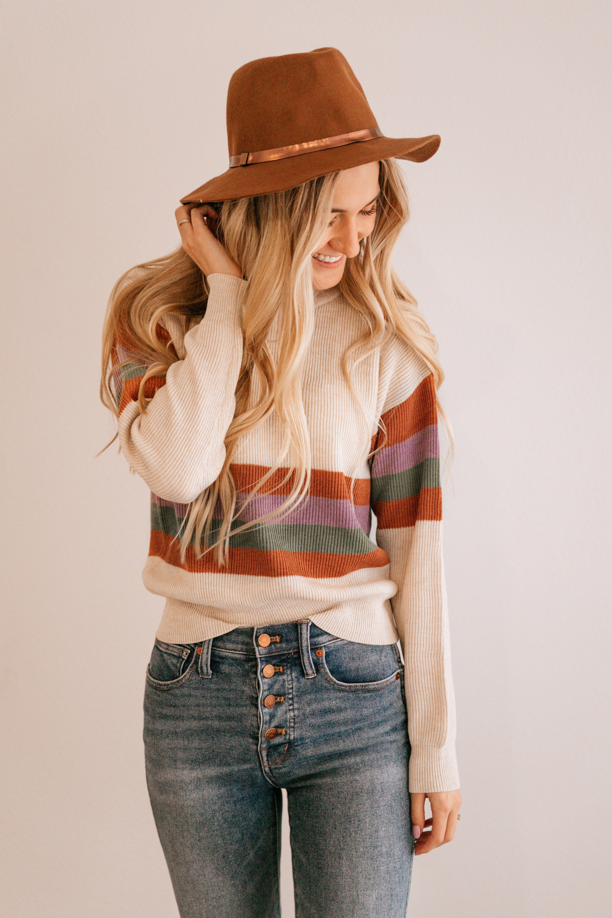 Ribbed Stripe Crewneck Sweater