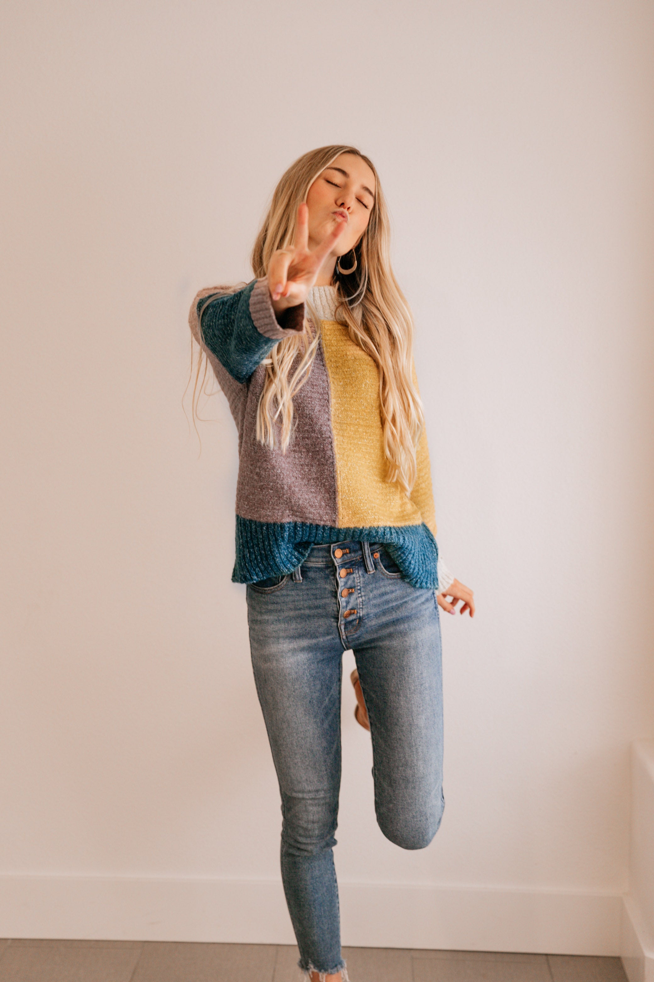 Color Block Drop-Shoulder Sweater