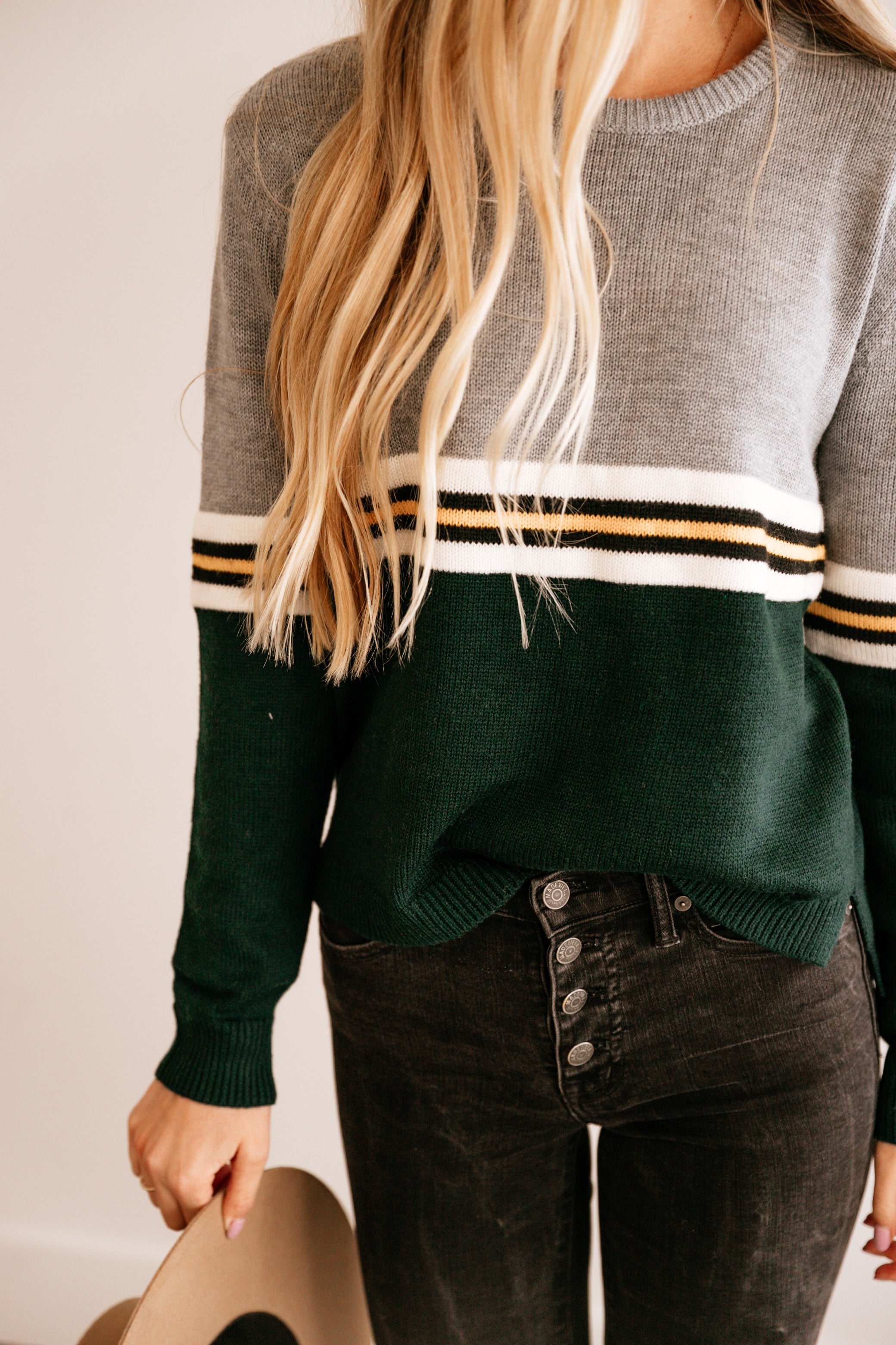 Striped Contrast Crop Sweater