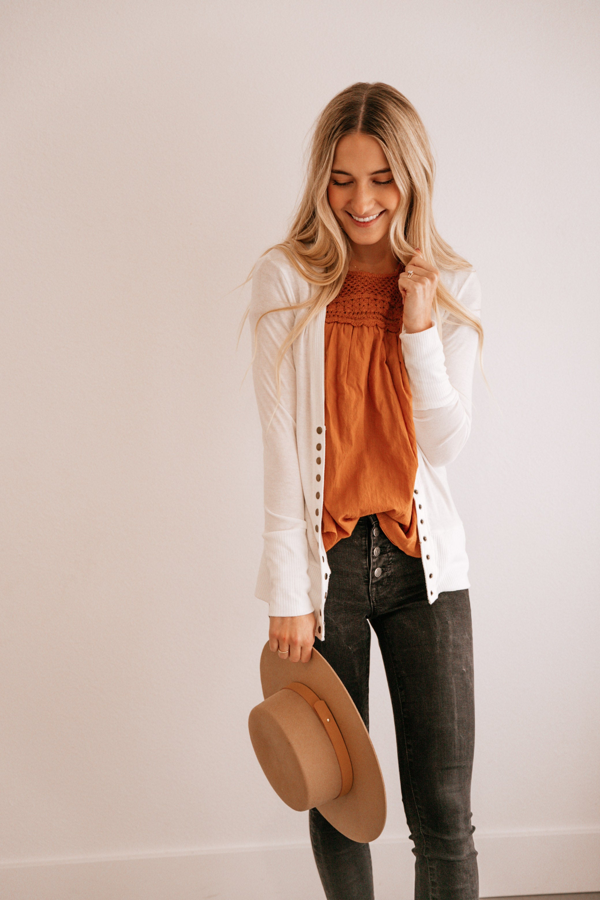 Camel Crochet-Accent Short-Sleeve Top