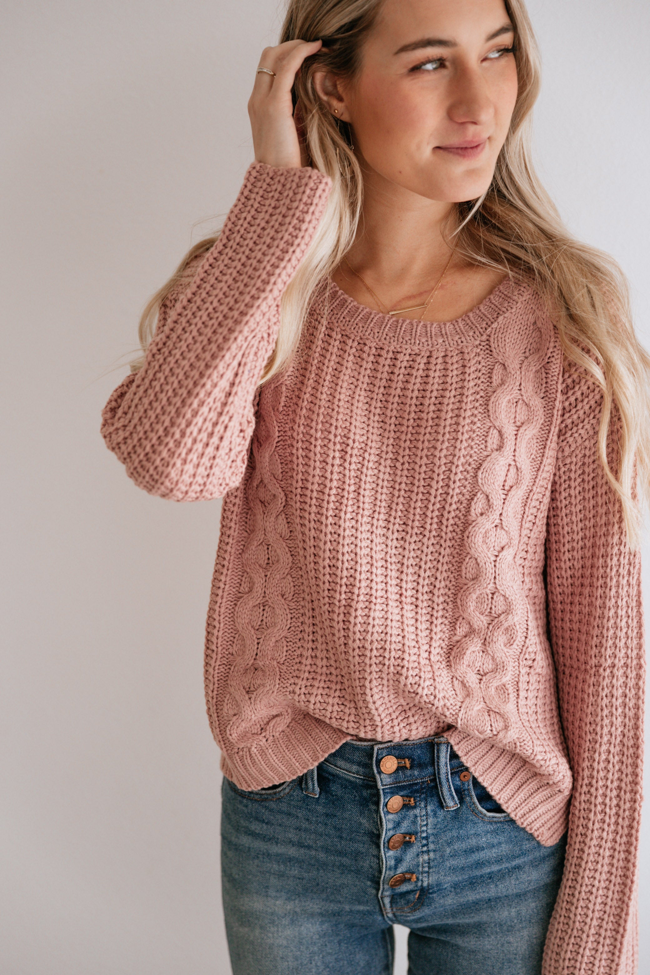 Cropped Cable Knit Sweater
