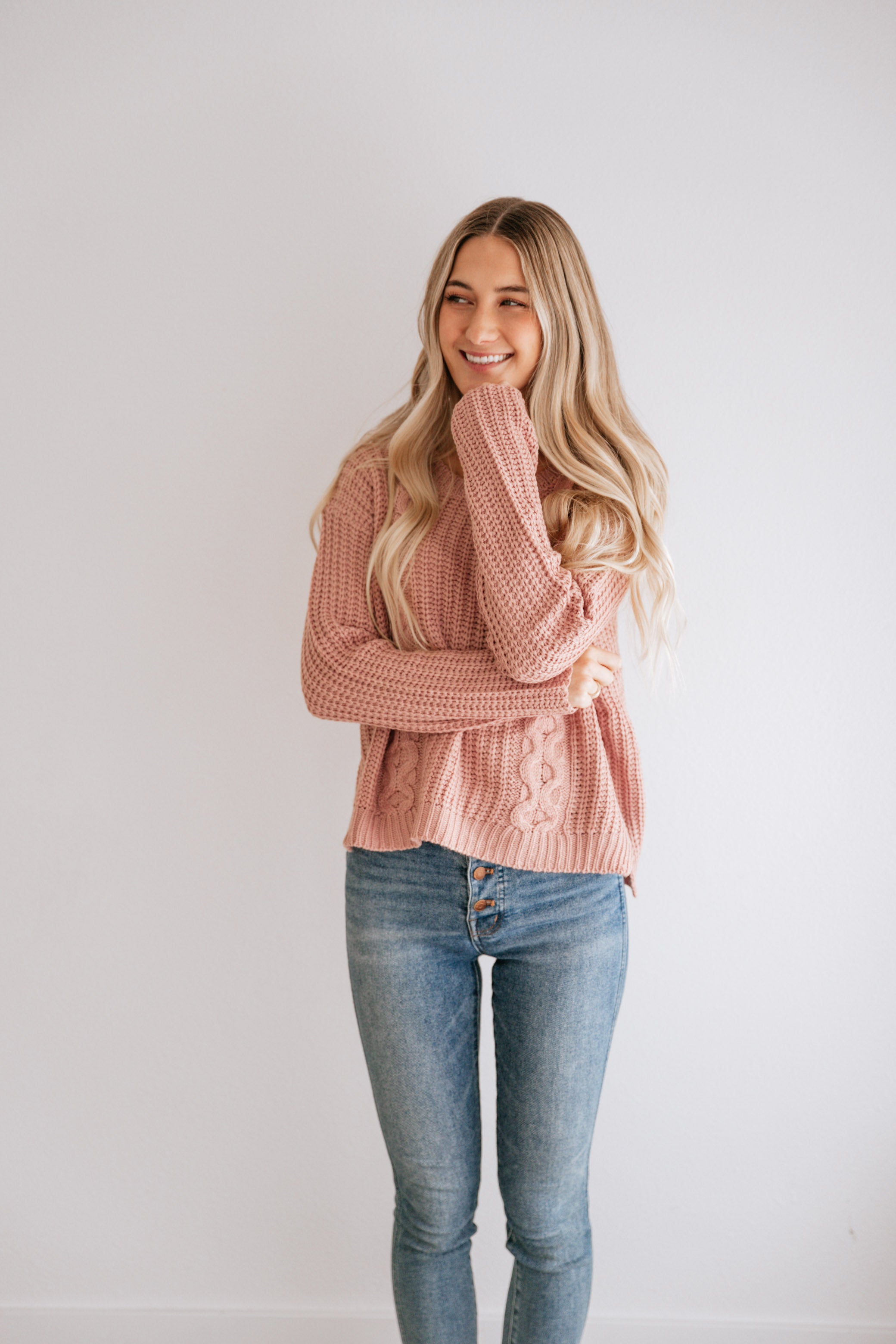 Cropped Cable Knit Sweater