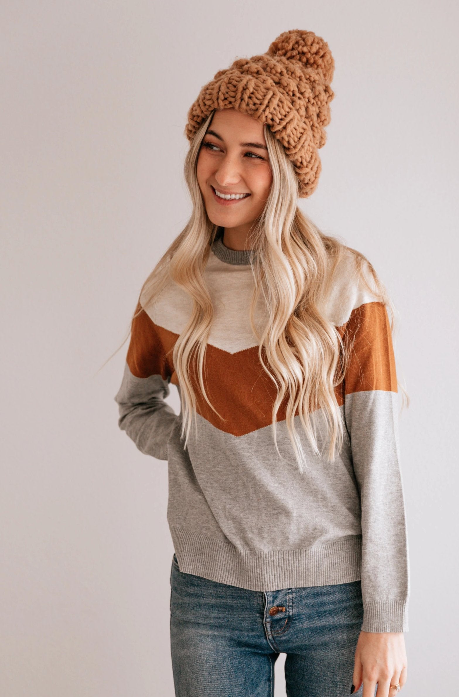 Color Block Crew Neck Sweater