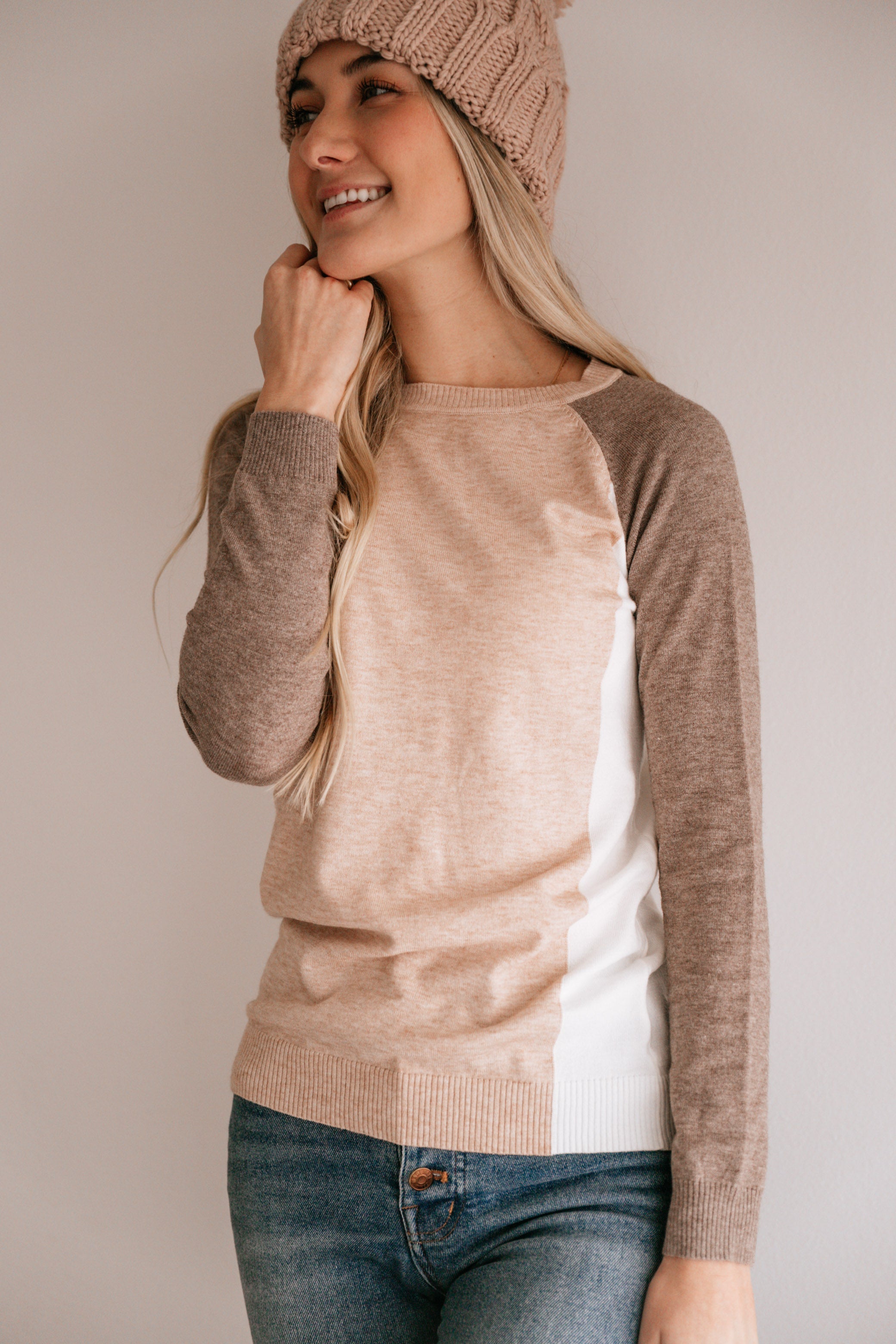 Color Block Crew Neck Sweater