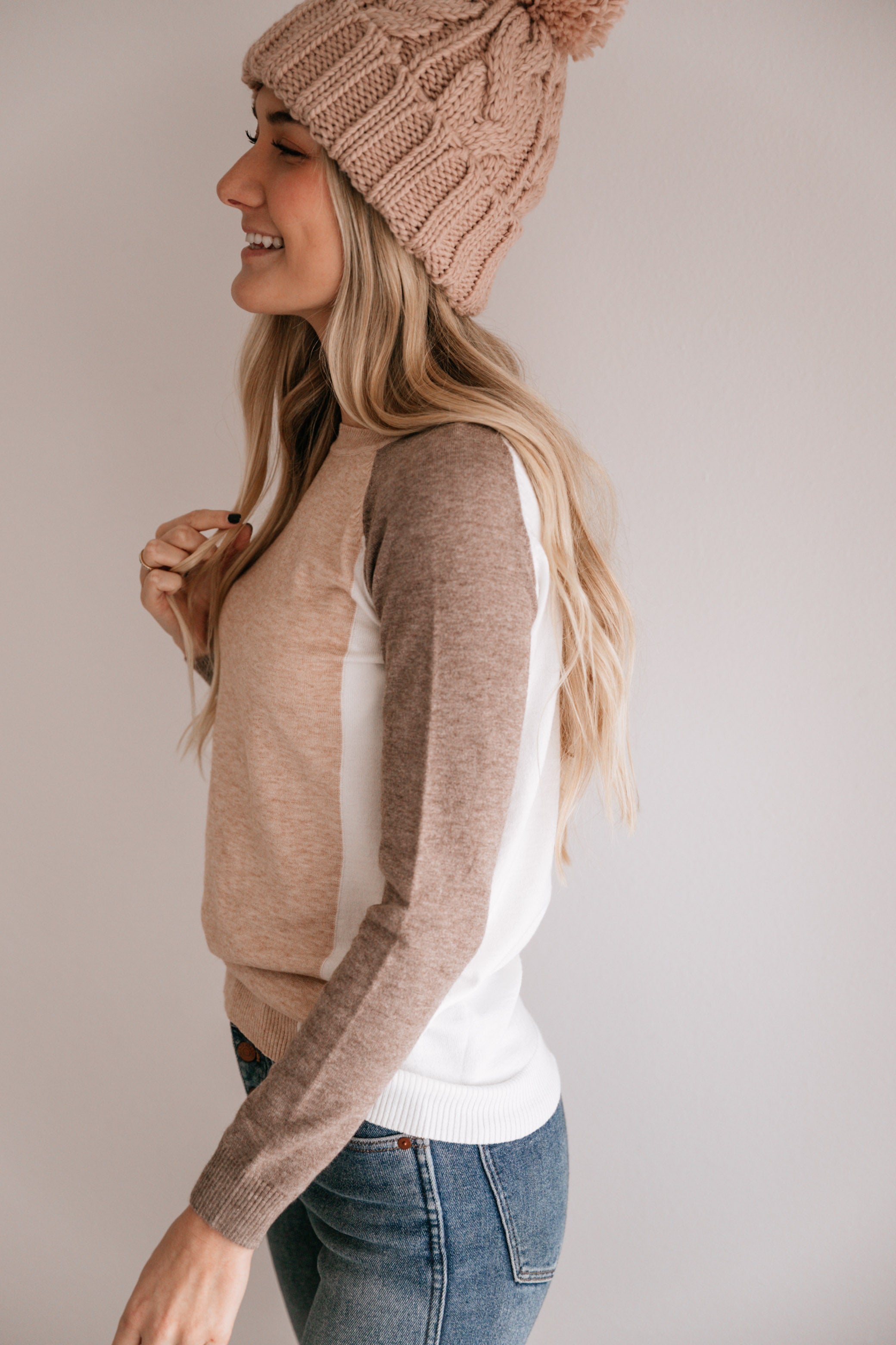 Color Block Crew Neck Sweater