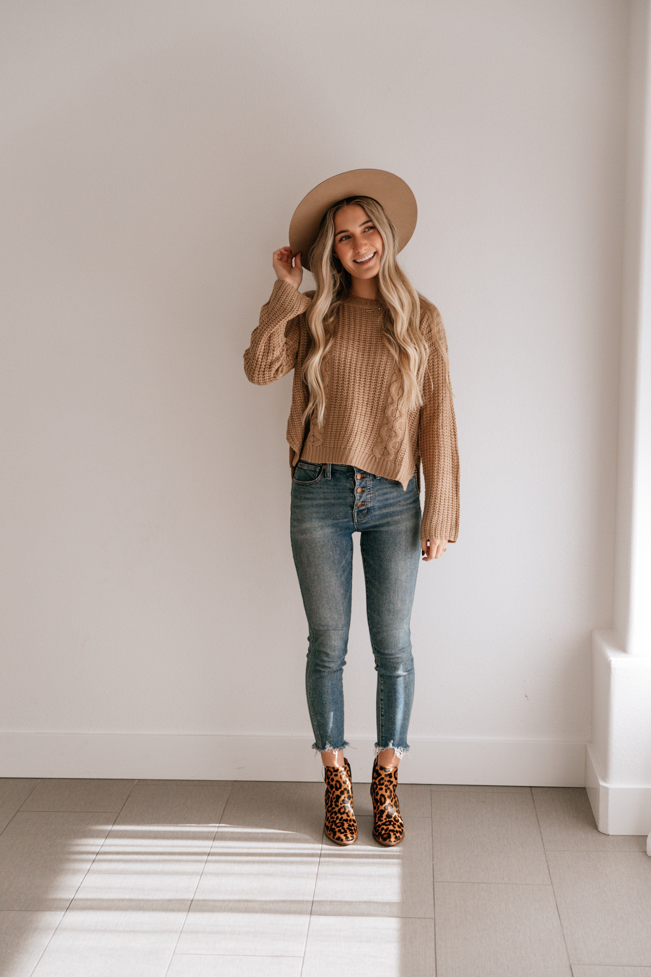 Cropped Cable Knit Sweater