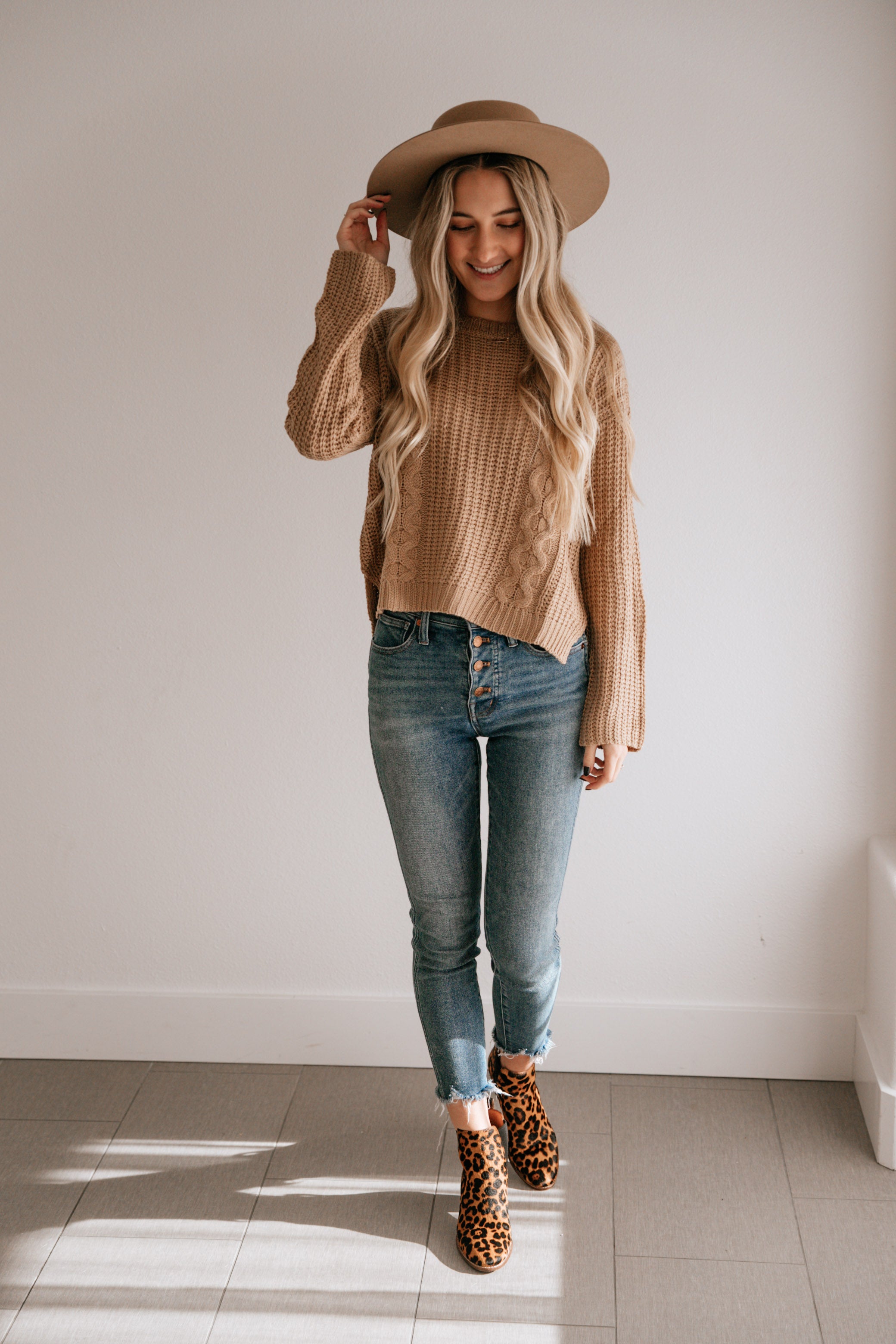 Cropped Cable Knit Sweater