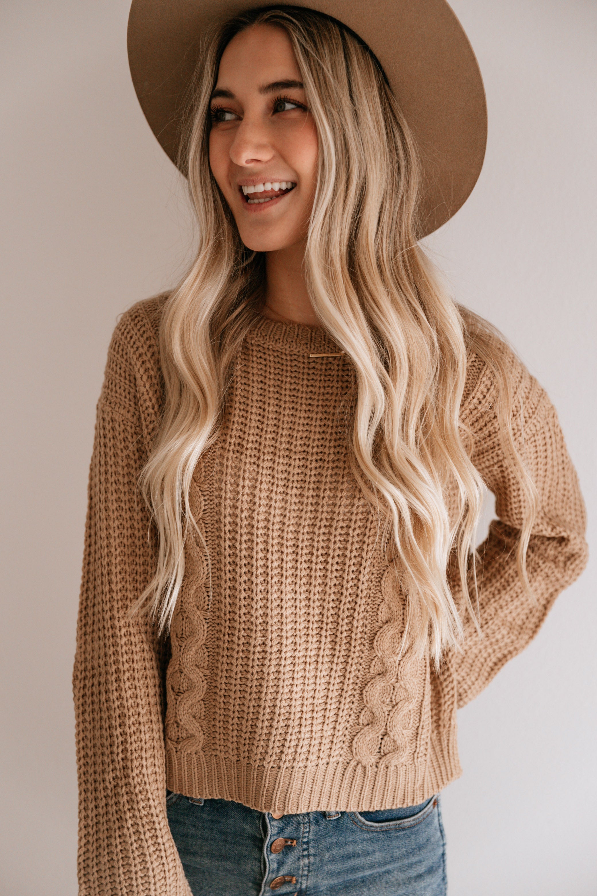 Cropped Cable Knit Sweater