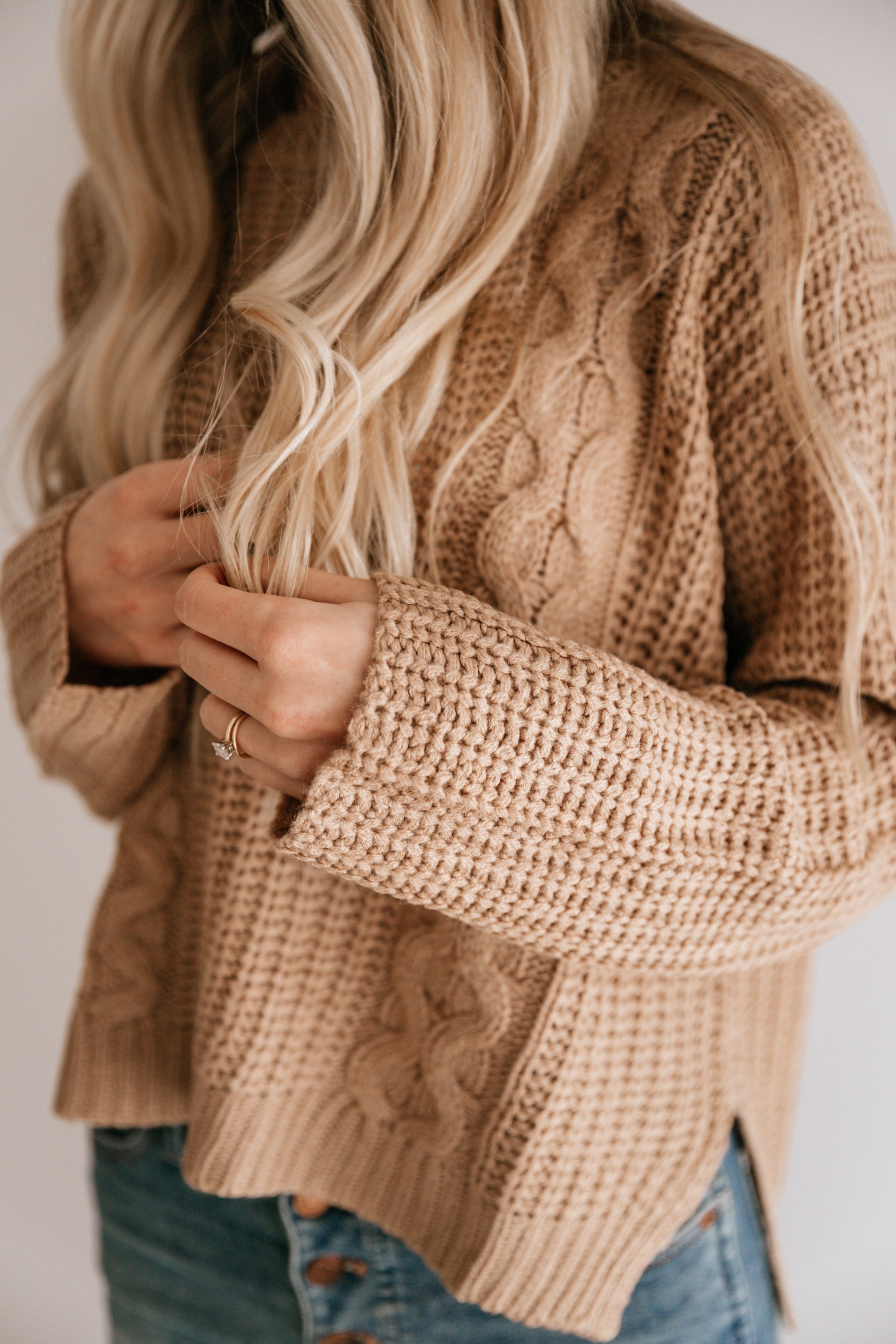 Cropped Cable Knit Sweater