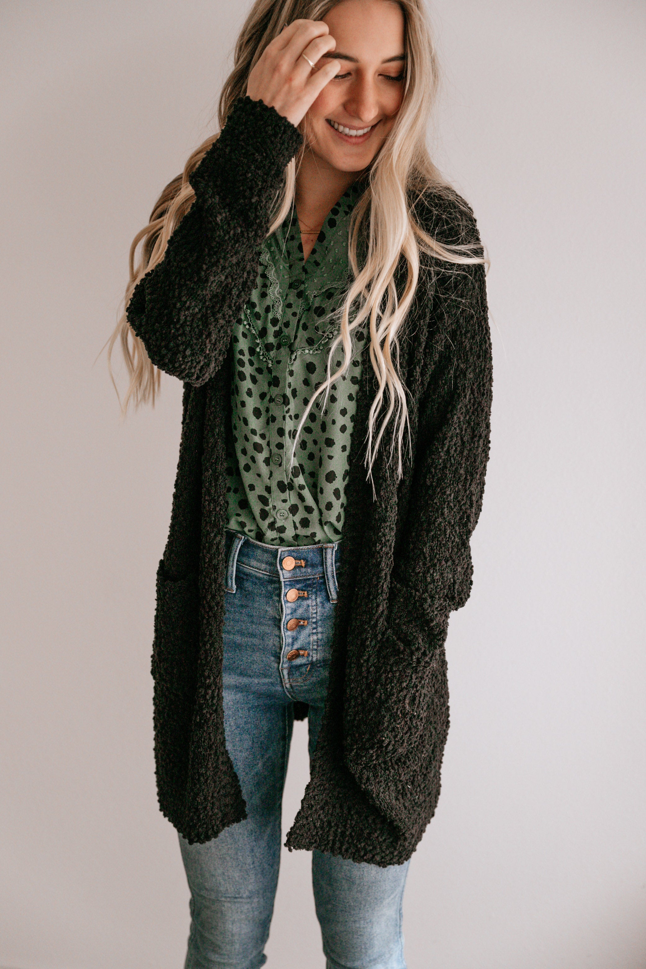 Textured Open Cardigan