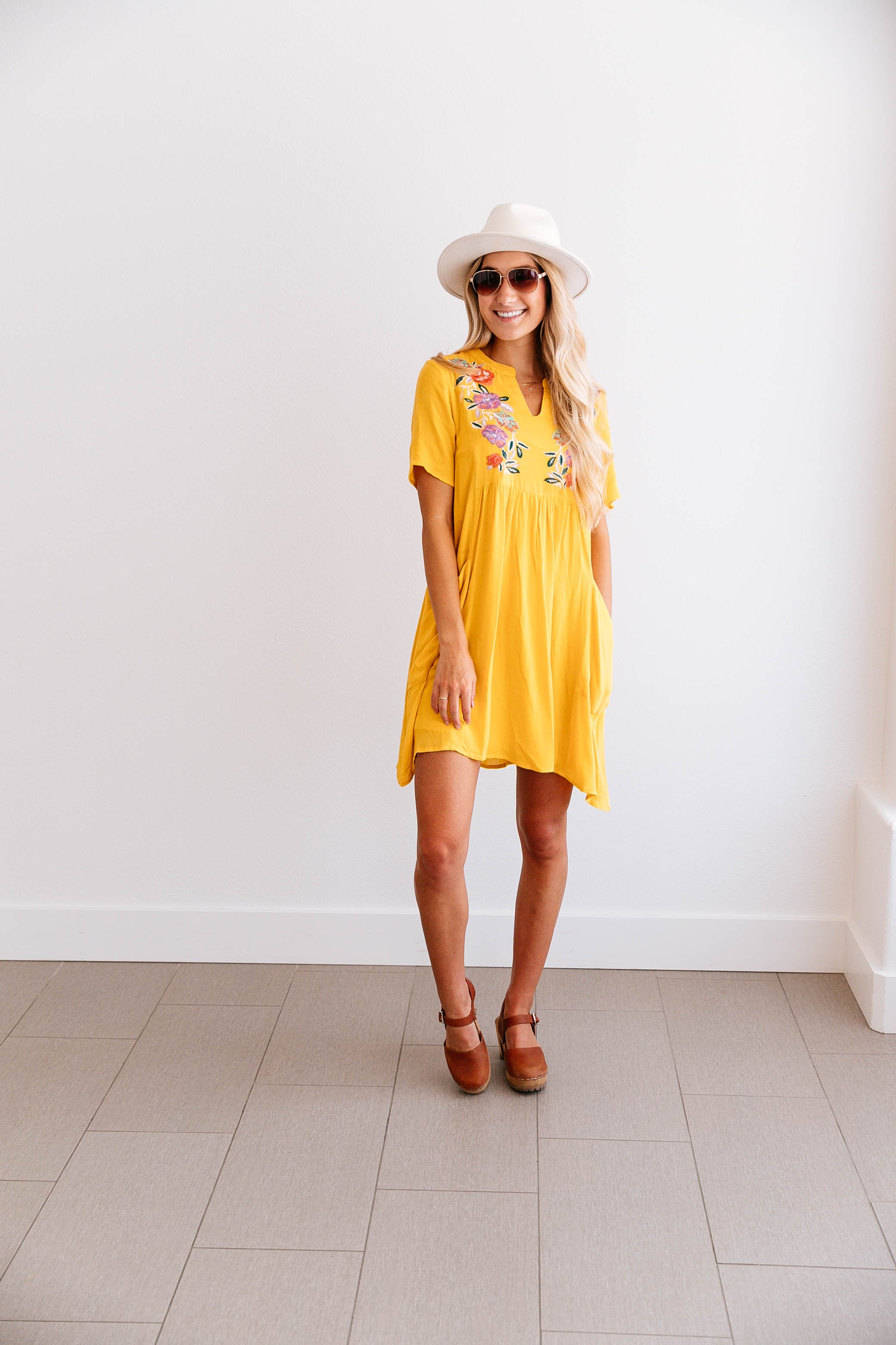 Embroidered Floral Empire Waist Dress