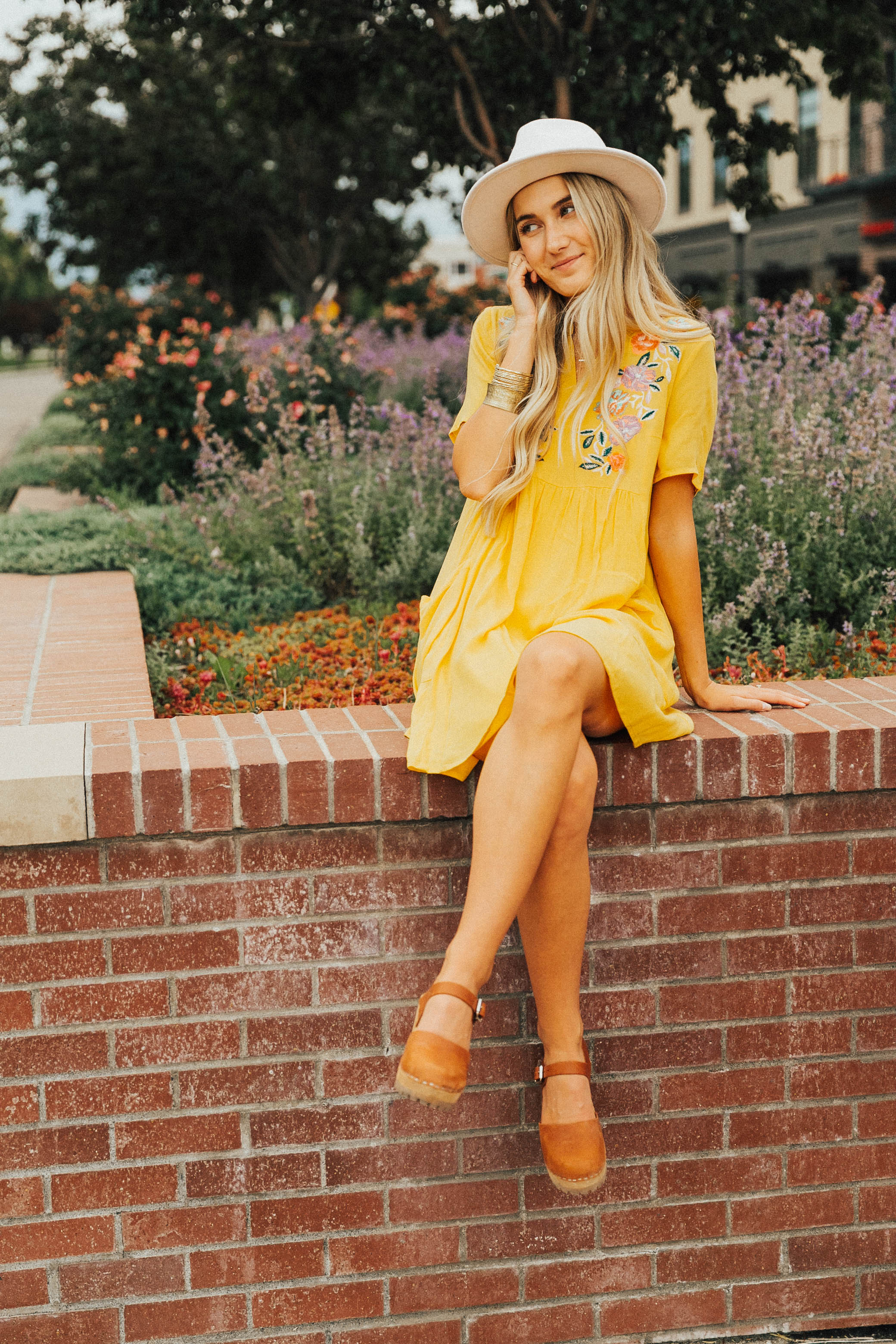 Embroidered Floral Empire Waist Dress