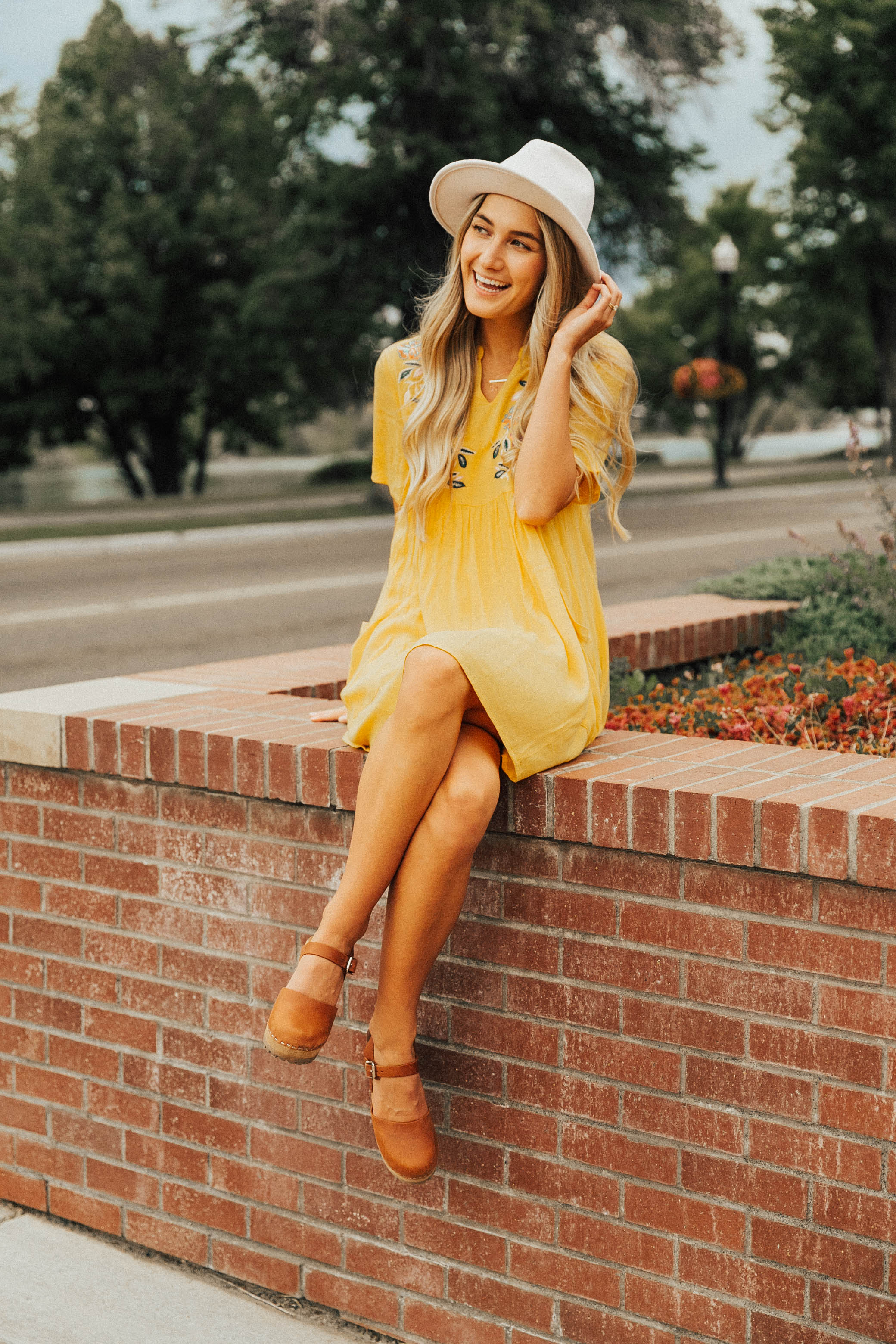 Embroidered Floral Empire Waist Dress