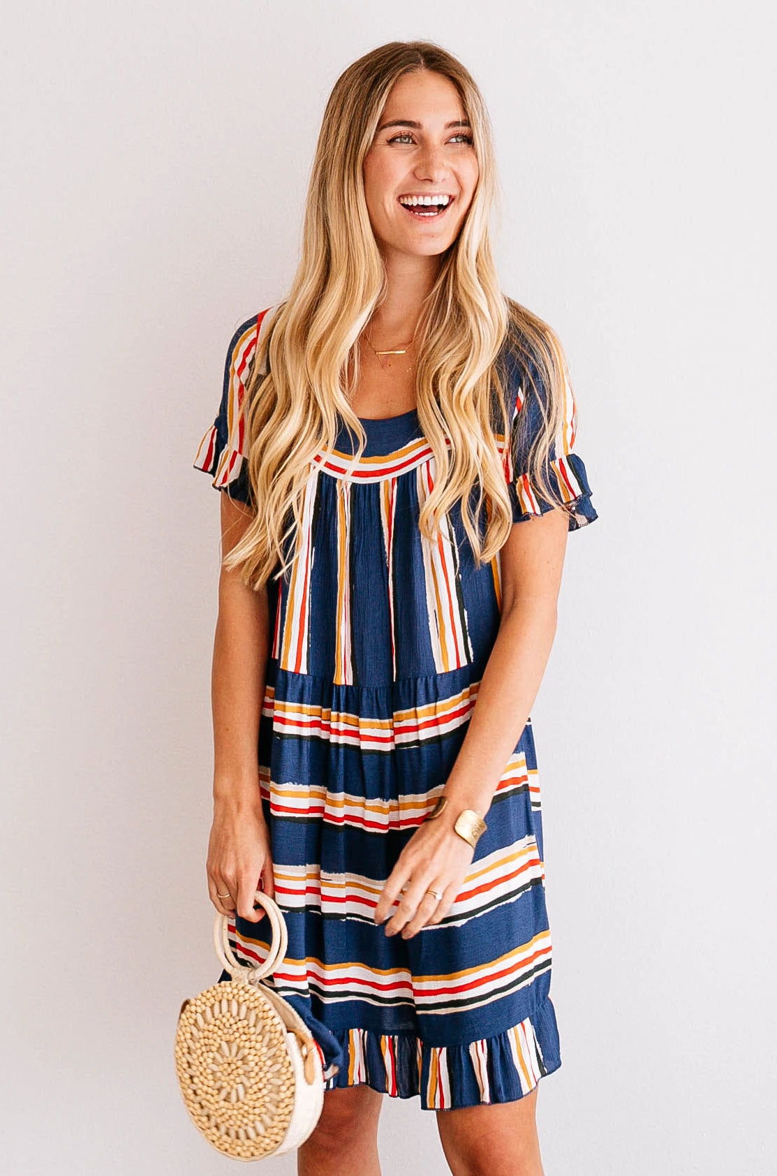 WATERCOLOR STRIPED SWING DRESS