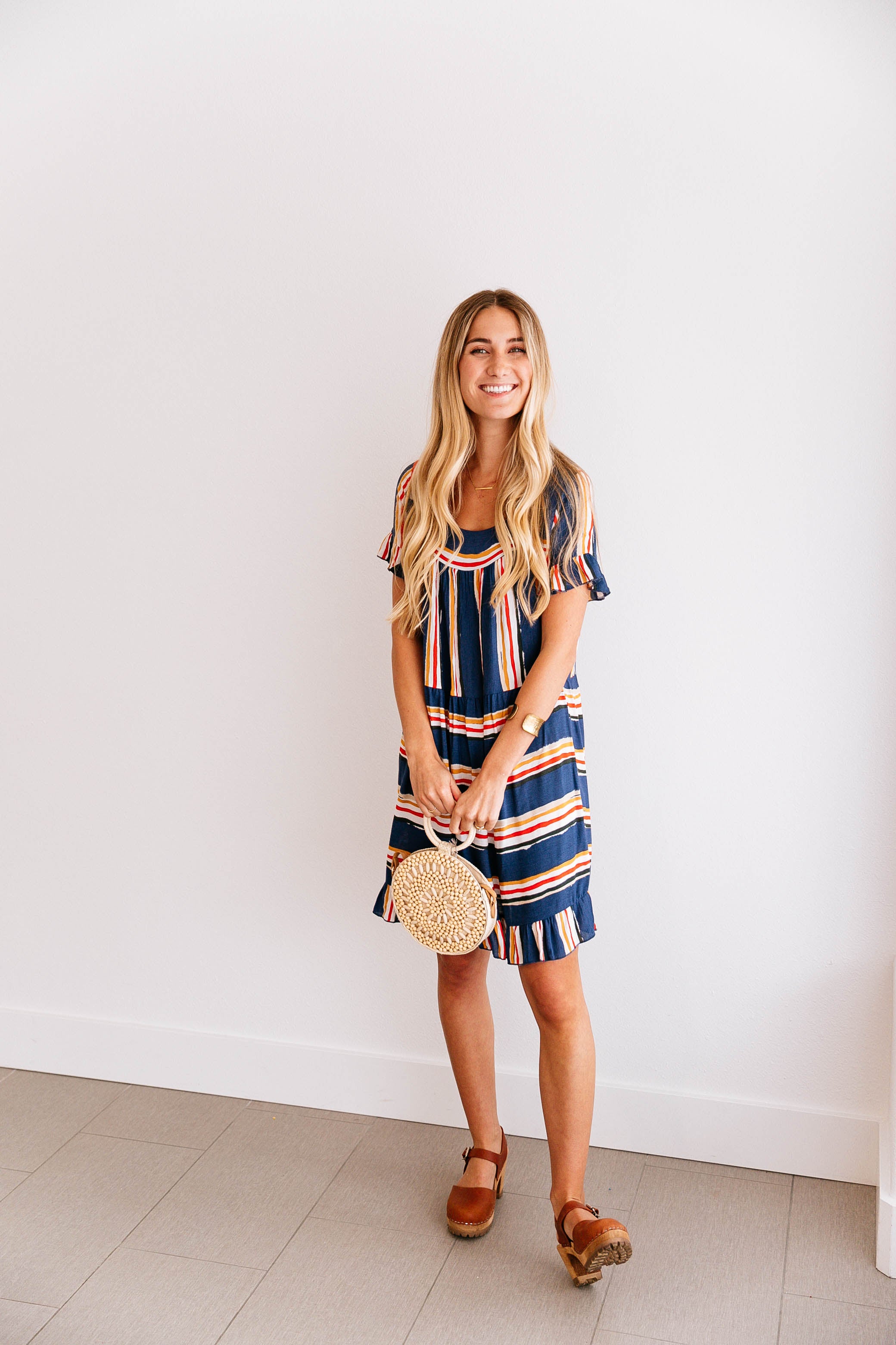 WATERCOLOR STRIPED SWING DRESS