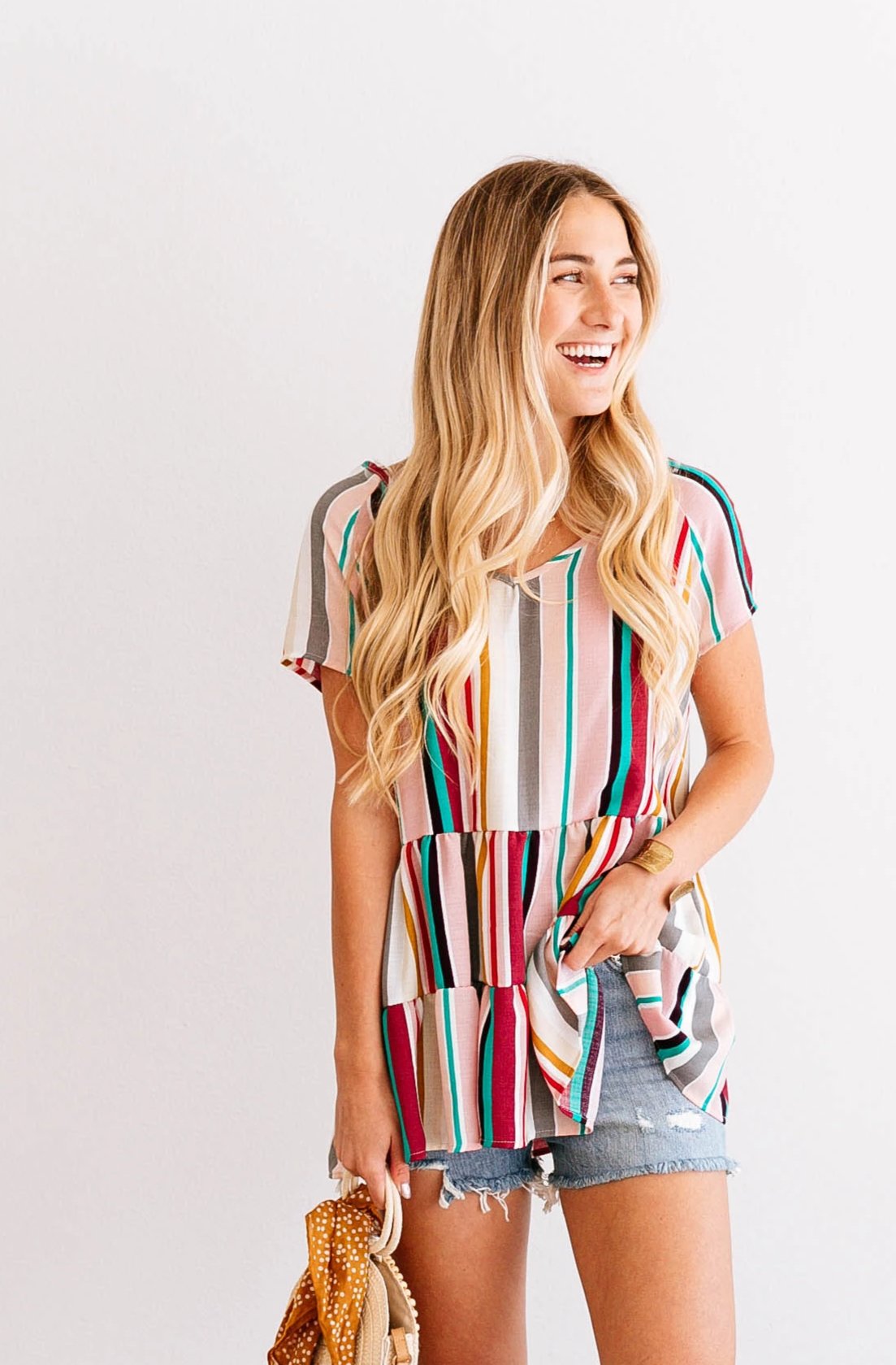 Striped Tiered Peplum Top